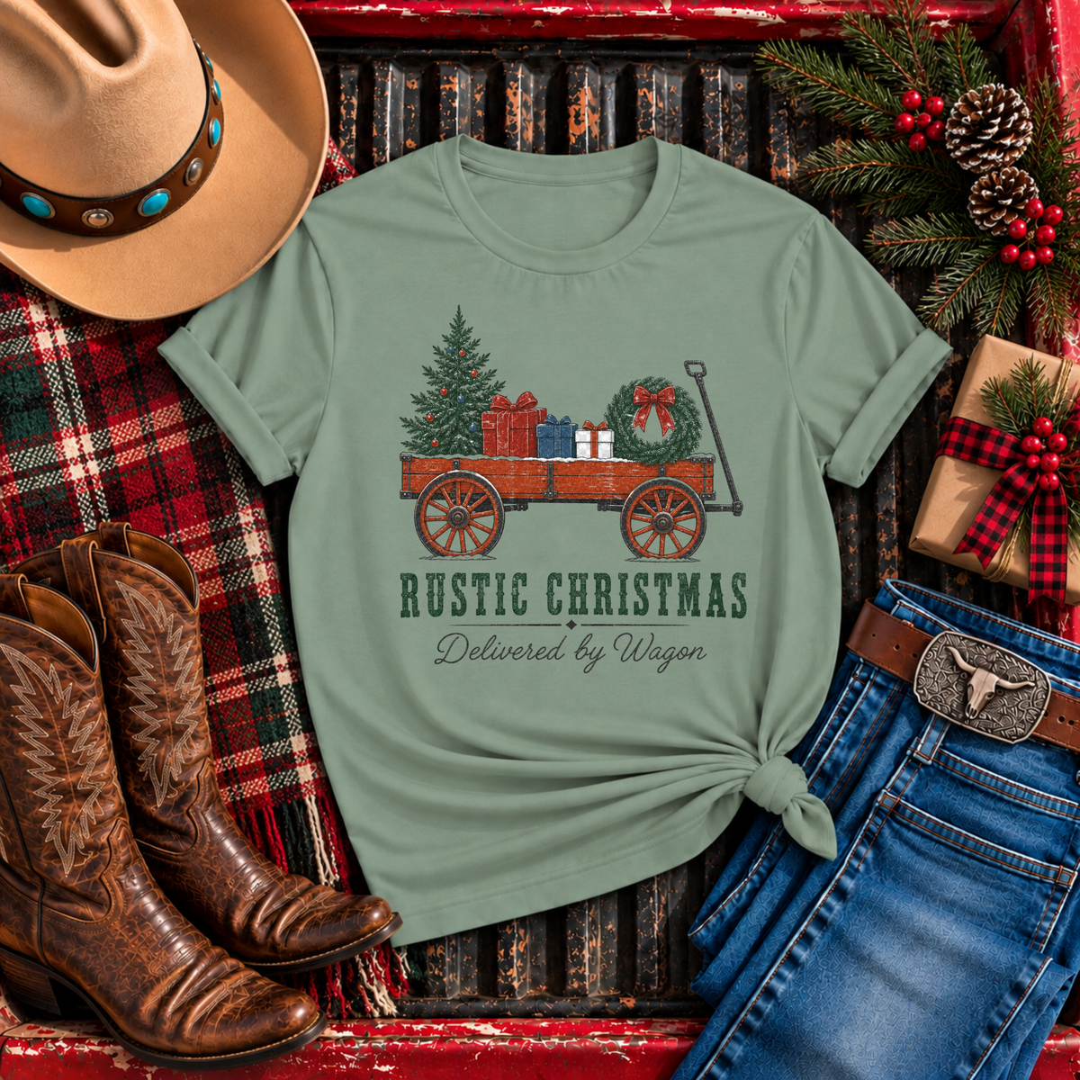"Rustic Christmas Delivery by Wagon" T-Shirt