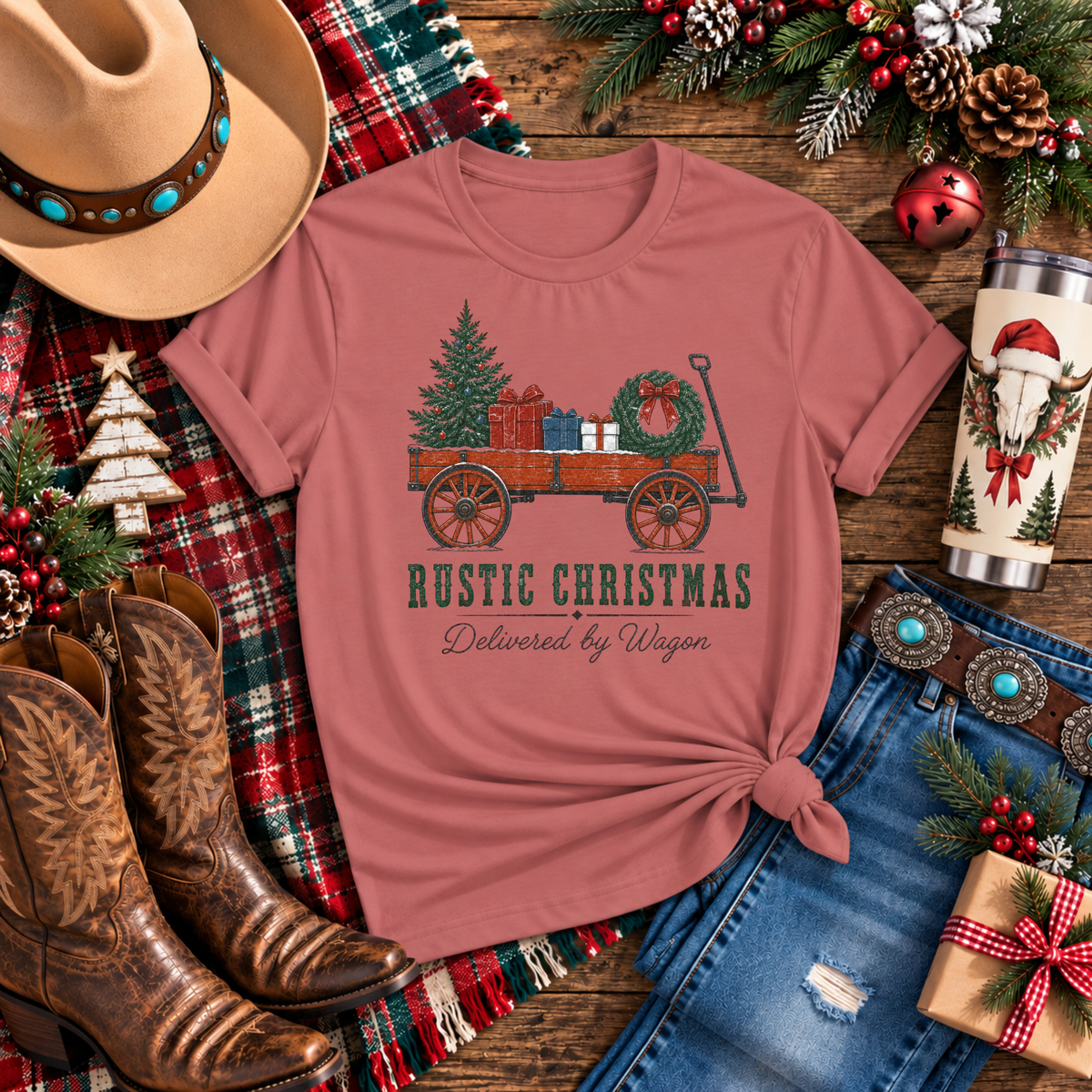 "Rustic Christmas Delivery by Wagon" T-Shirt