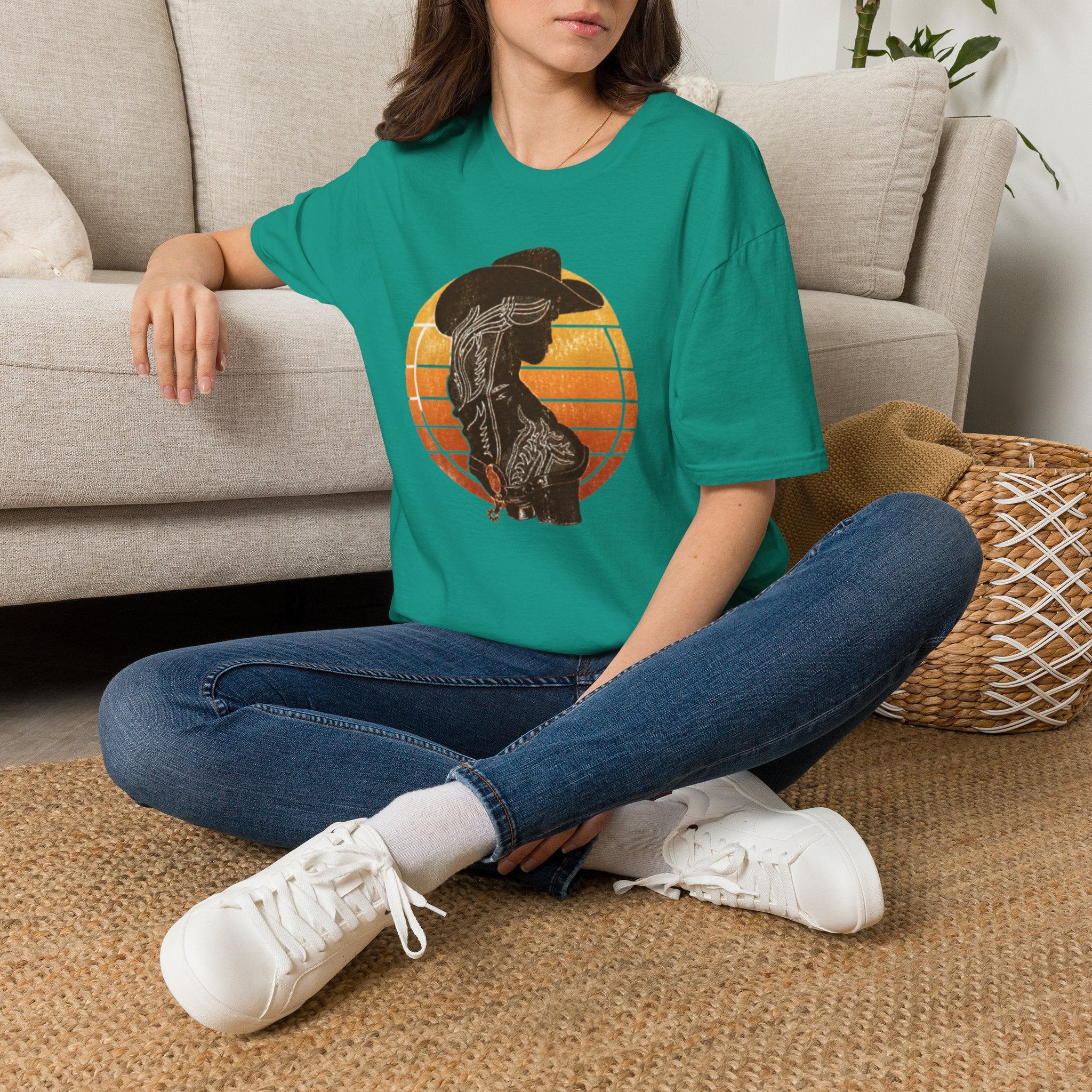 Cowgirl Silhouette T-Shirt — Retro Sunset Western Graphic Tee