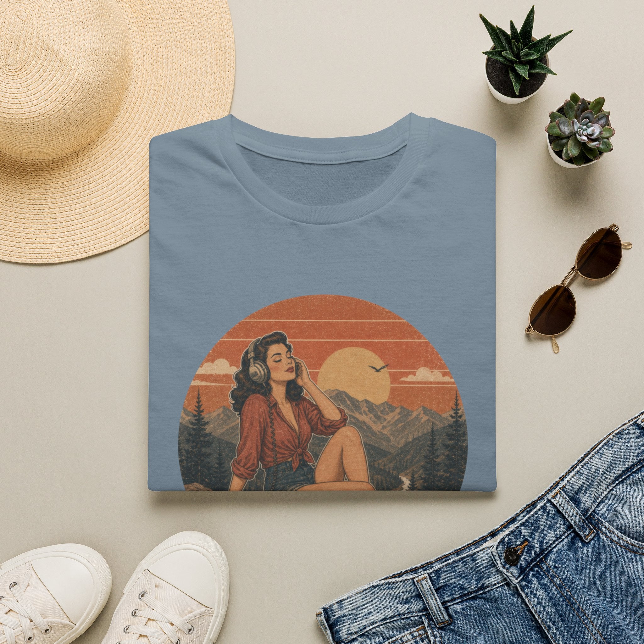 Retro Pin-Up 'Lost in Music' T-Shirt — Vintage Sunset Music Tee