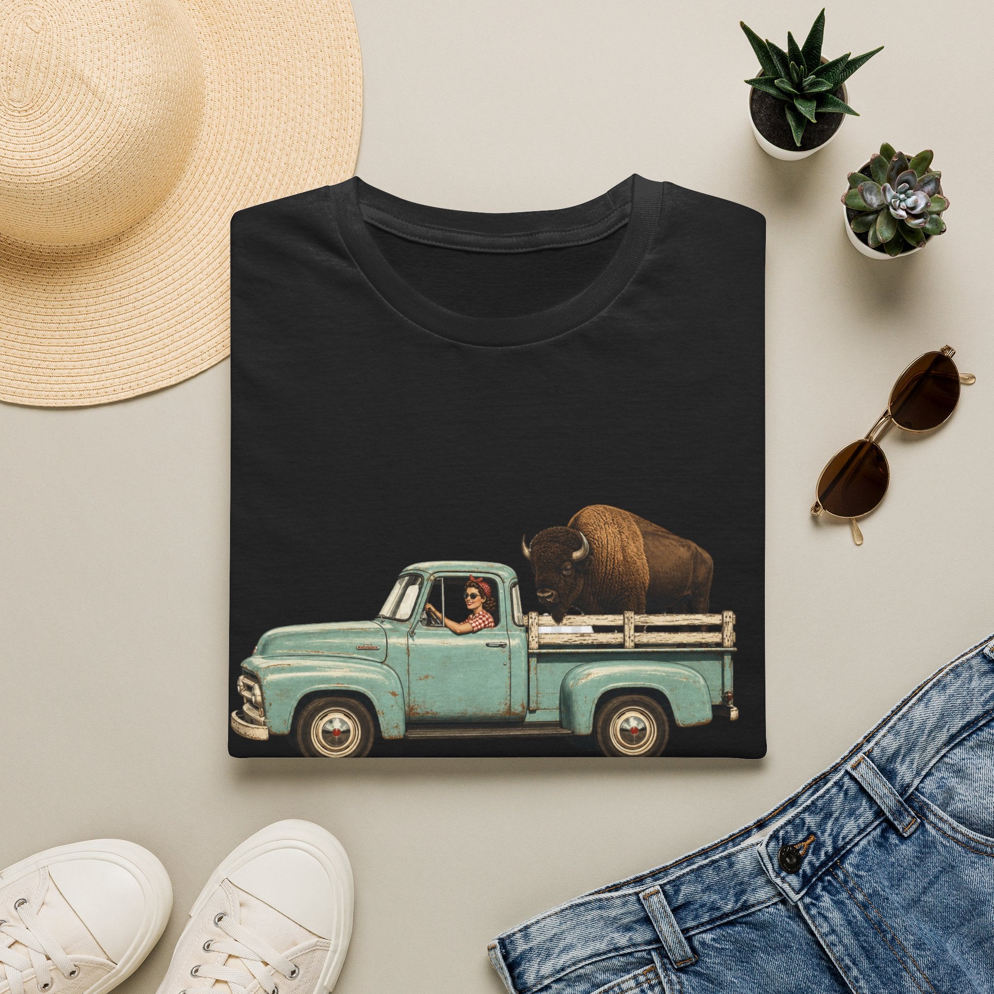 Vintage Truck & Buffalo T-Shirt — Retro Western Road Trip Tee