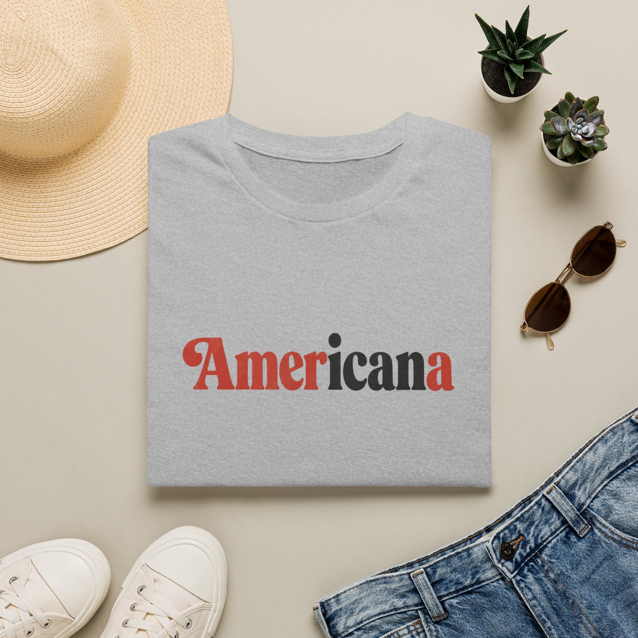 Americana Graphic T-Shirt — Retro Red & Black Text Tee
