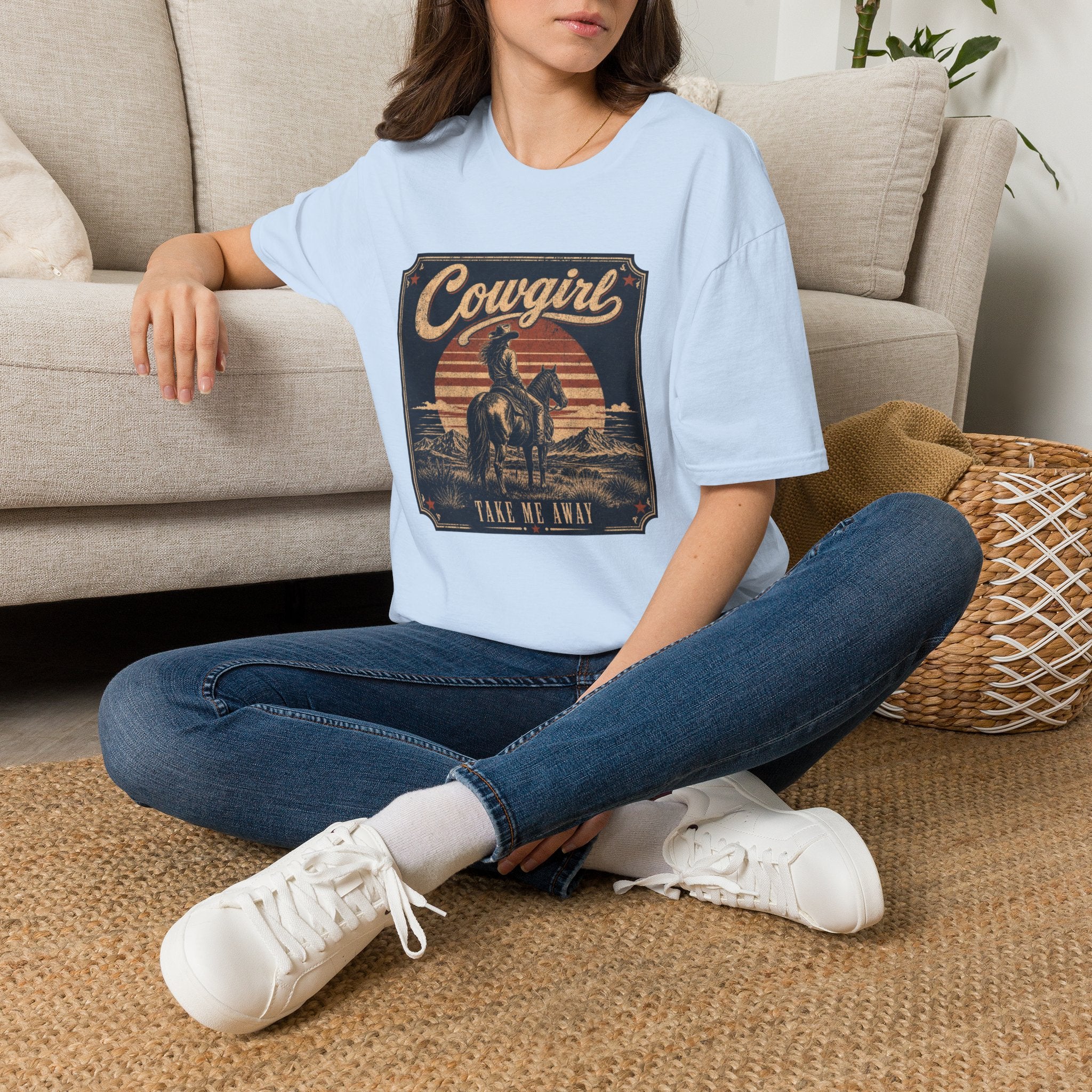 Cowgirl Vintage Graphic Tee — 'Cowgirl' Sunset Horse Riding T-Shirt