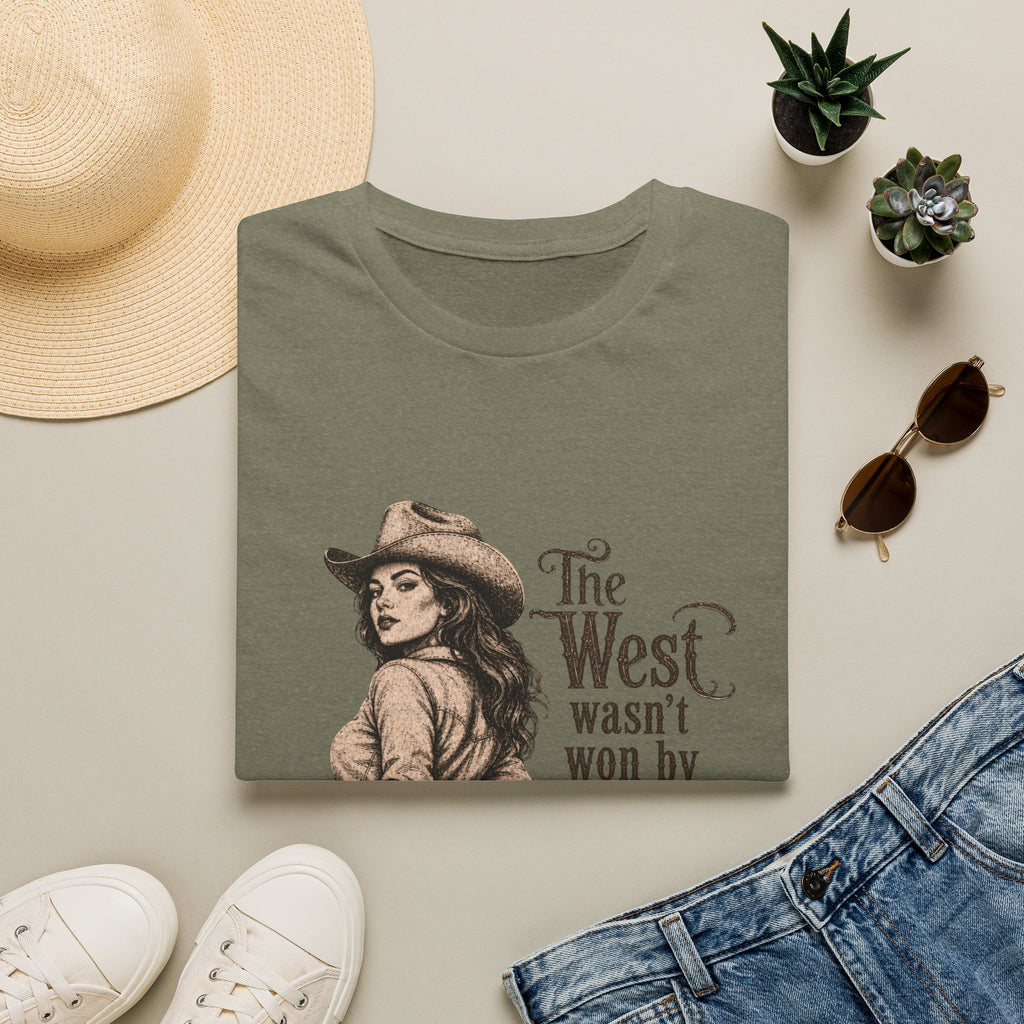 T‑Shirt — “The West Wasn’t Won by Women Who Asked Permission” Vintage Cowgirl Graphic
