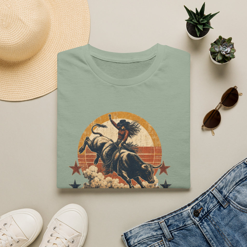 Hold On Cowgirl T-Shirt — Vintage Rodeo Bull Rider Tee