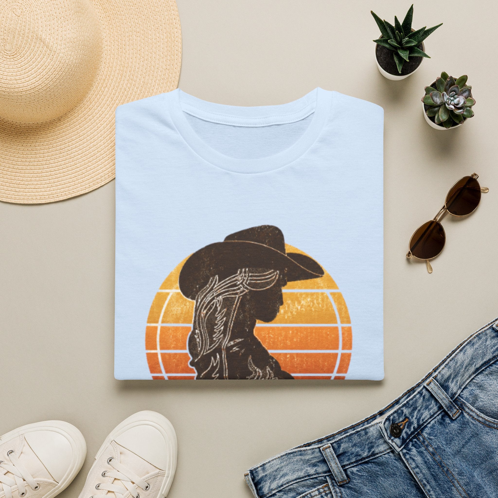 Cowgirl Silhouette T-Shirt — Retro Sunset Western Graphic Tee