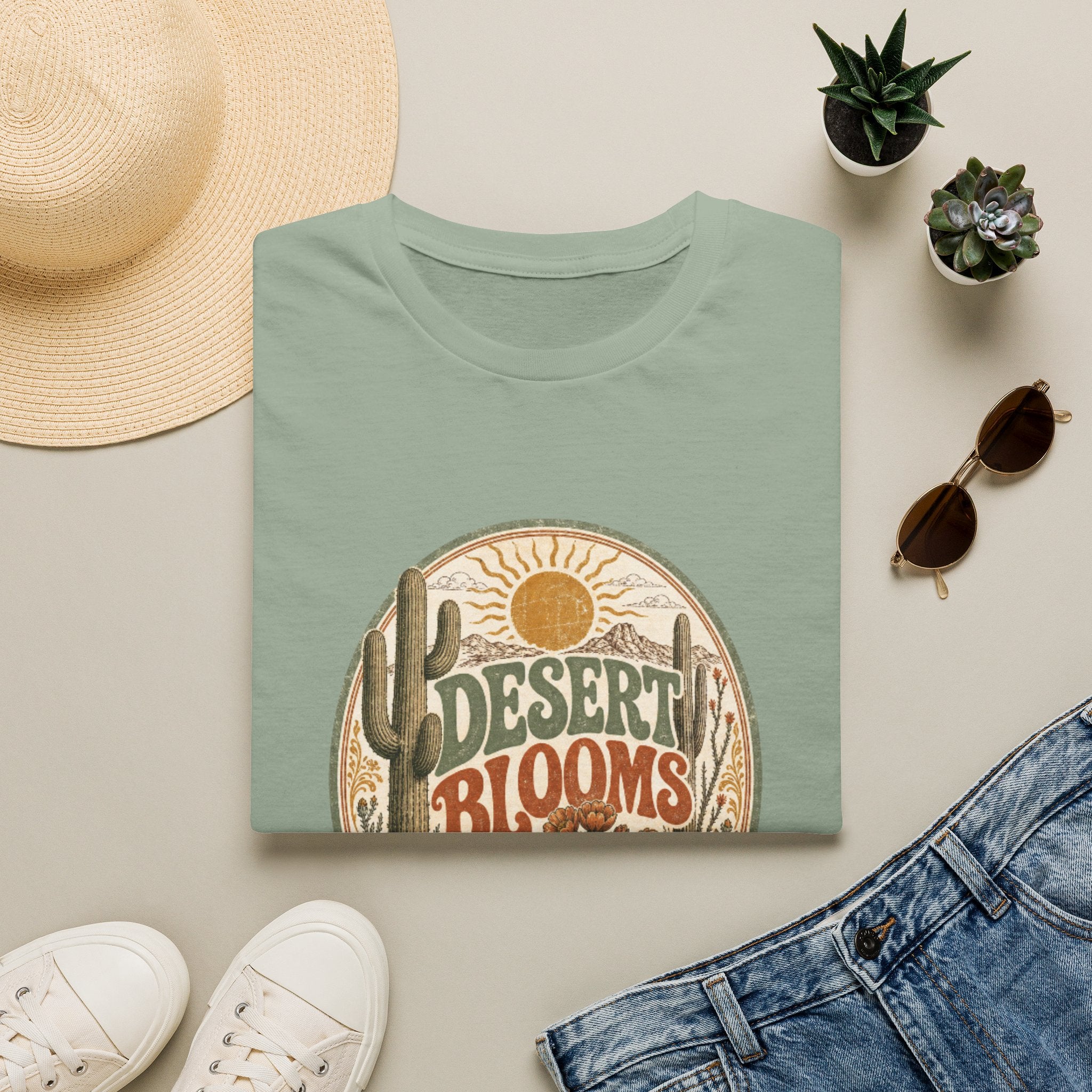 Desert Blooms T-Shirt — Vintage Southwestern Cactus Floral Graphic