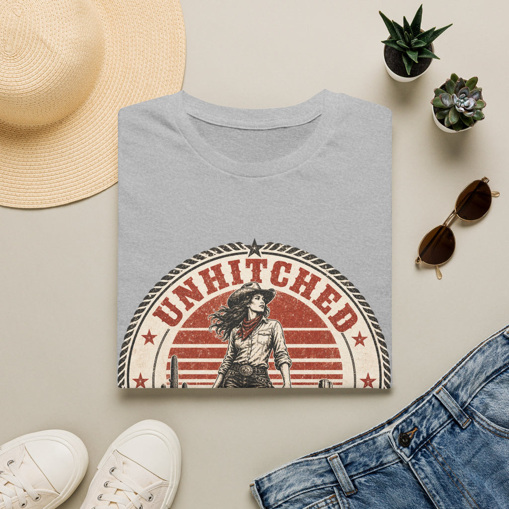 Unhitched Vintage Cowgirl T‑Shirt – “Unhitched & Untamable” Retro Western Graphic Tee