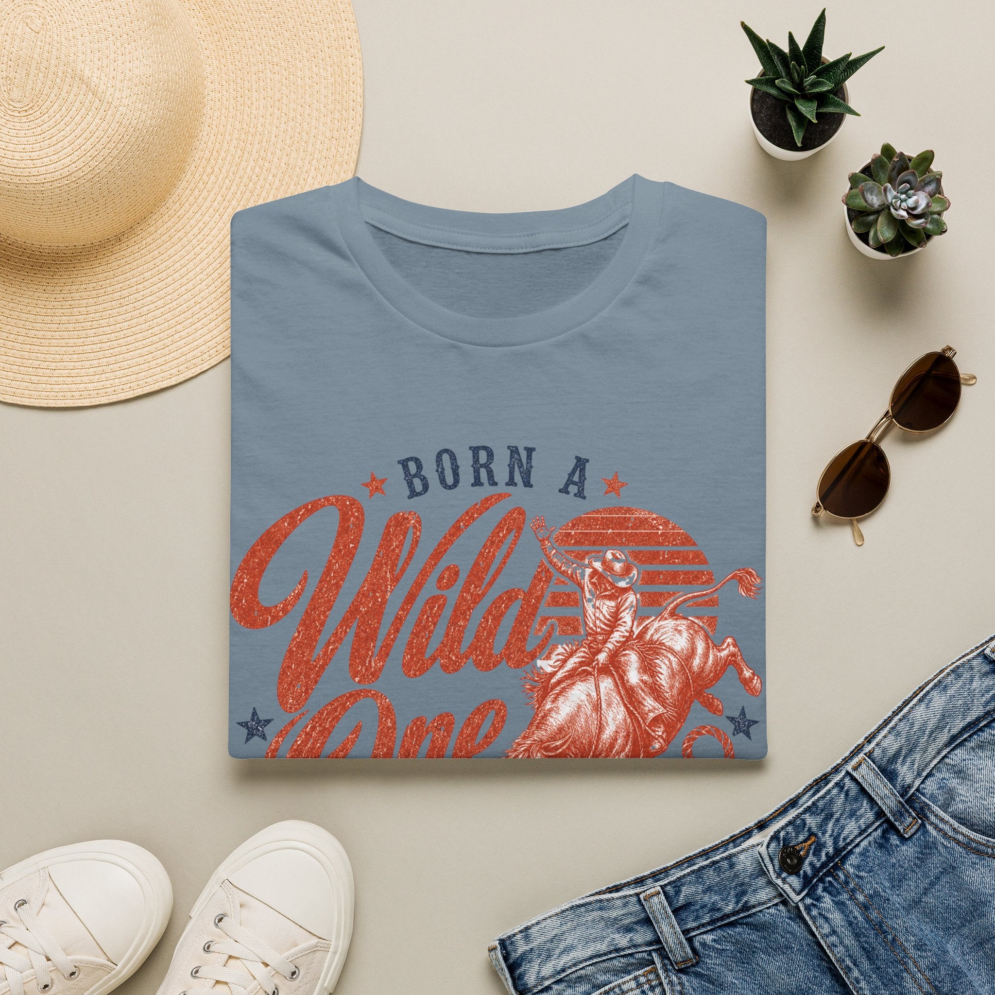 Born a Wild One T‑Shirt — Retro Rodeo Cowboy Graphic Tee