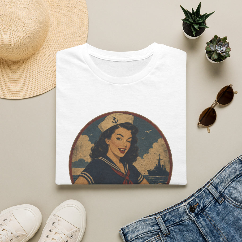 Vintage Sailor Girl T-Shirt — “Smoothing Like a Sailor” Retro Navy Pin-Up Tee