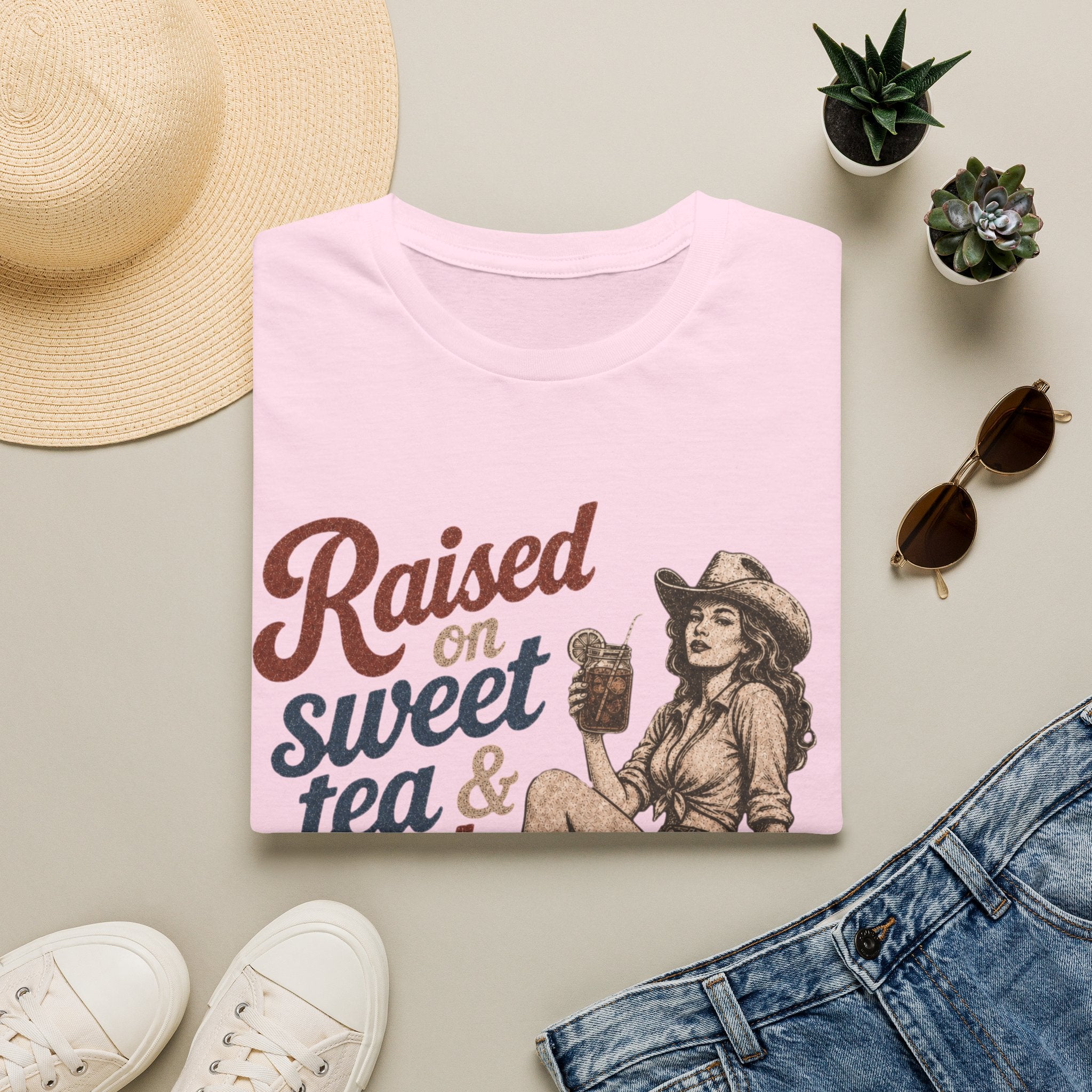 Raised on Sweet Tea & Bad Decisions T-Shirt — Southern Cowgirl Retro Graphic Tee