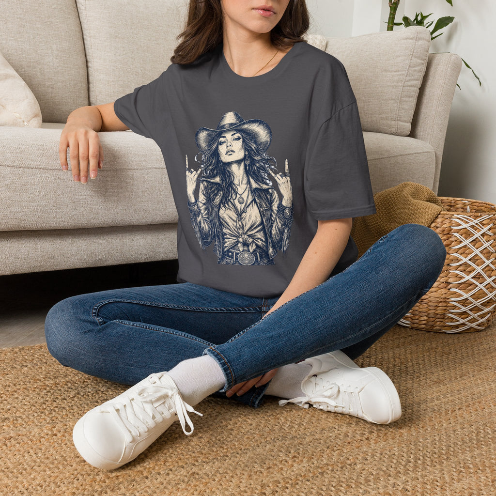 Cowgirl Rock Graphic Tee — Retro Rebel Woman Illustration