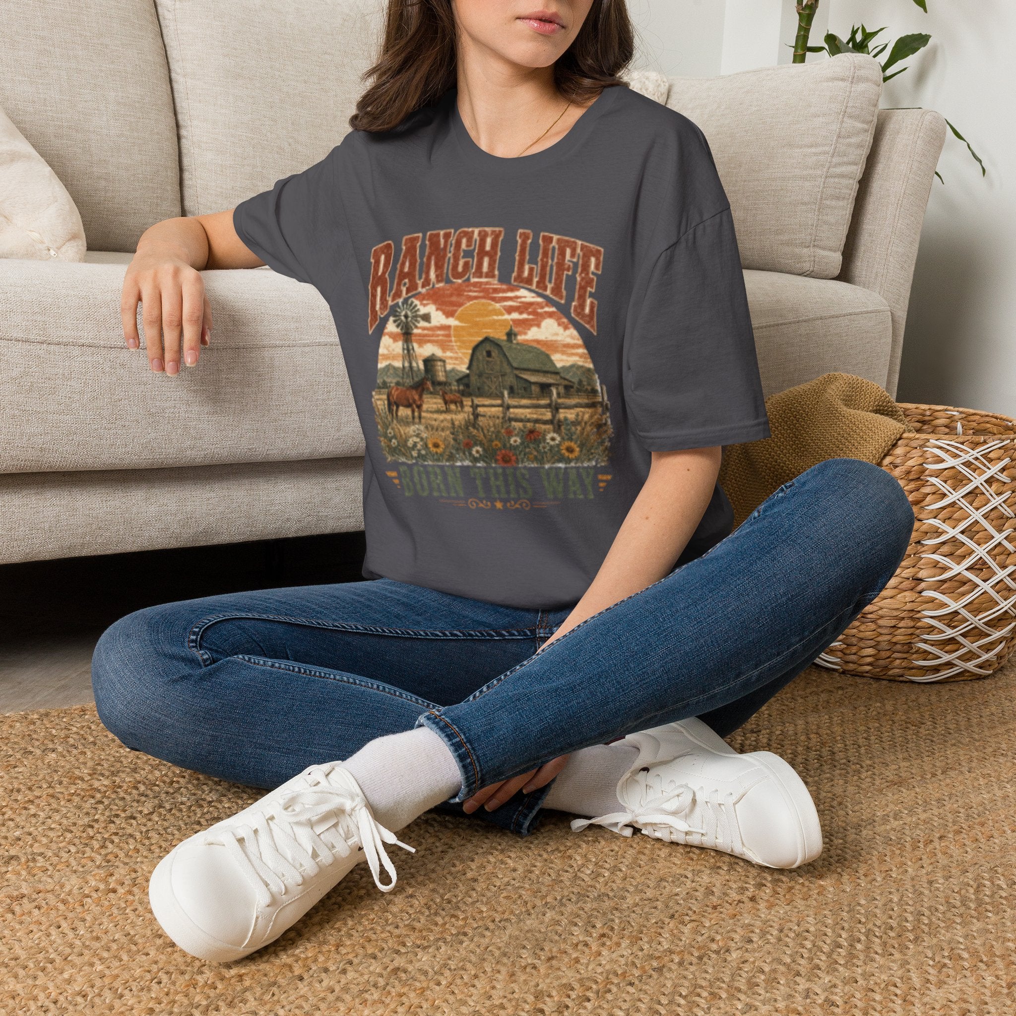 Ranch Life T-Shirt — 'Born This Way' Vintage Farm Sunset Tee