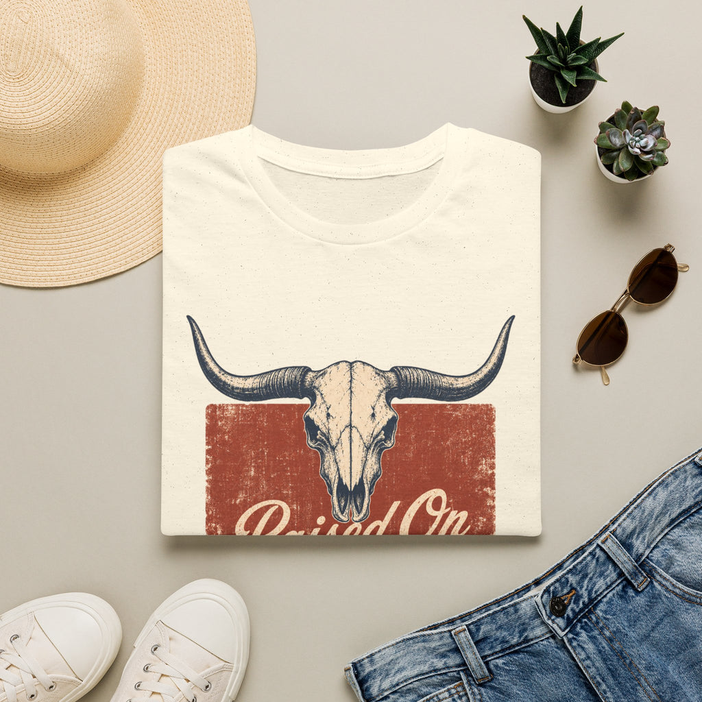 Raised On God’s Country T-Shirt — Western Longhorn Skull Tee