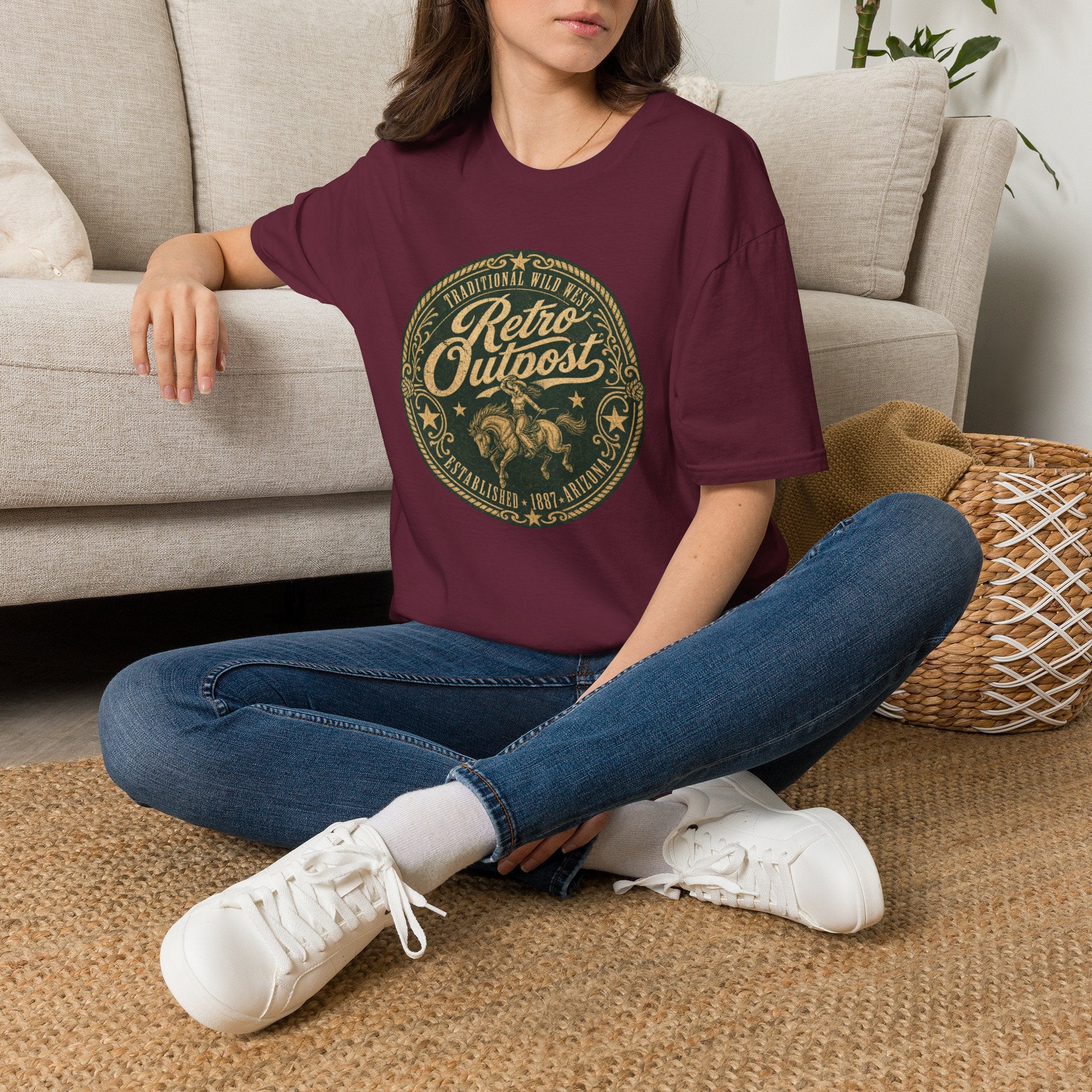 Retro Outpost T‑Shirt — Vintage Wild West Badge Graphic