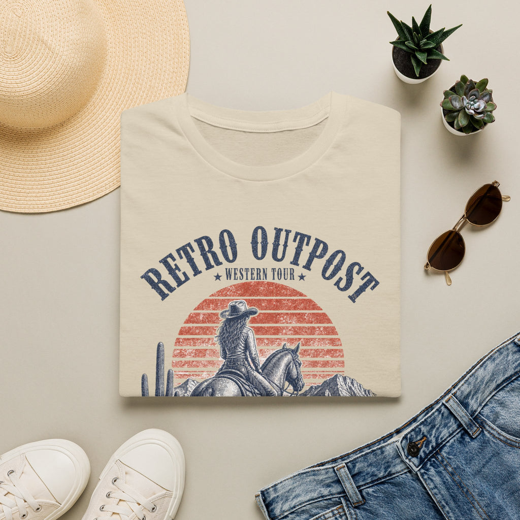 Retro Outpost Western T-Shirt — Cowboy Desert Sunset Graphic