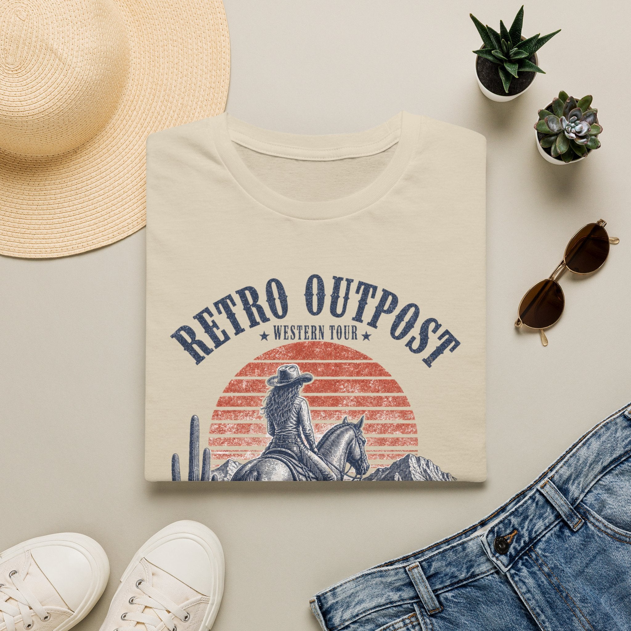 Retro Outpost Western T-Shirt — Cowboy Desert Sunset Graphic