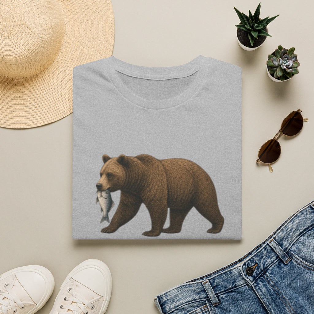 Bear with Fish T-Shirt — Rustic Wildlife Graphic Tee for Nature Lovers