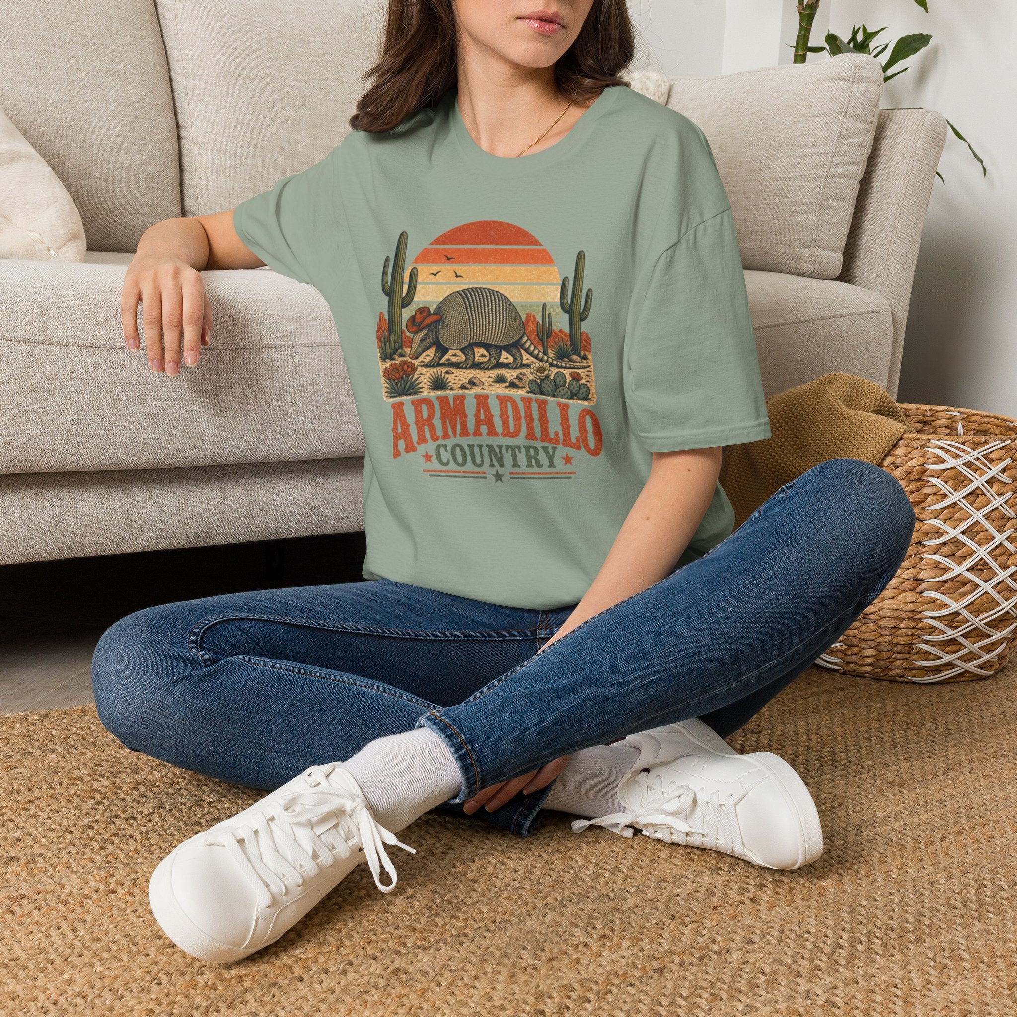 Armadillo Country T-Shirt — Retro Desert Sunset Graphic Shirt