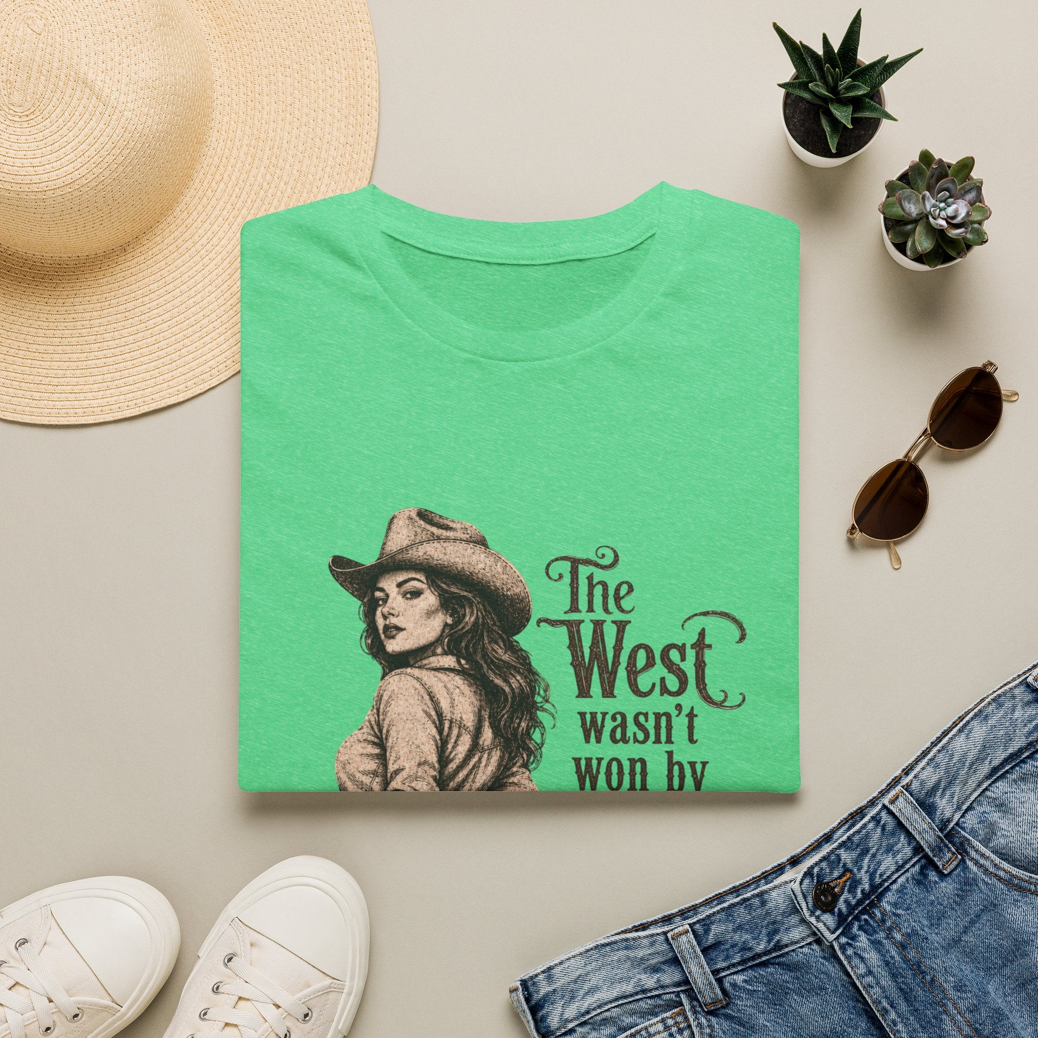 T‑Shirt — “The West Wasn’t Won by Women Who Asked Permission” Vintage Cowgirl Graphic