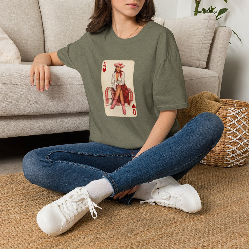 Queen of Hearts Cowboy T‑Shirt — Vintage Playing Card Western Graphic Tee