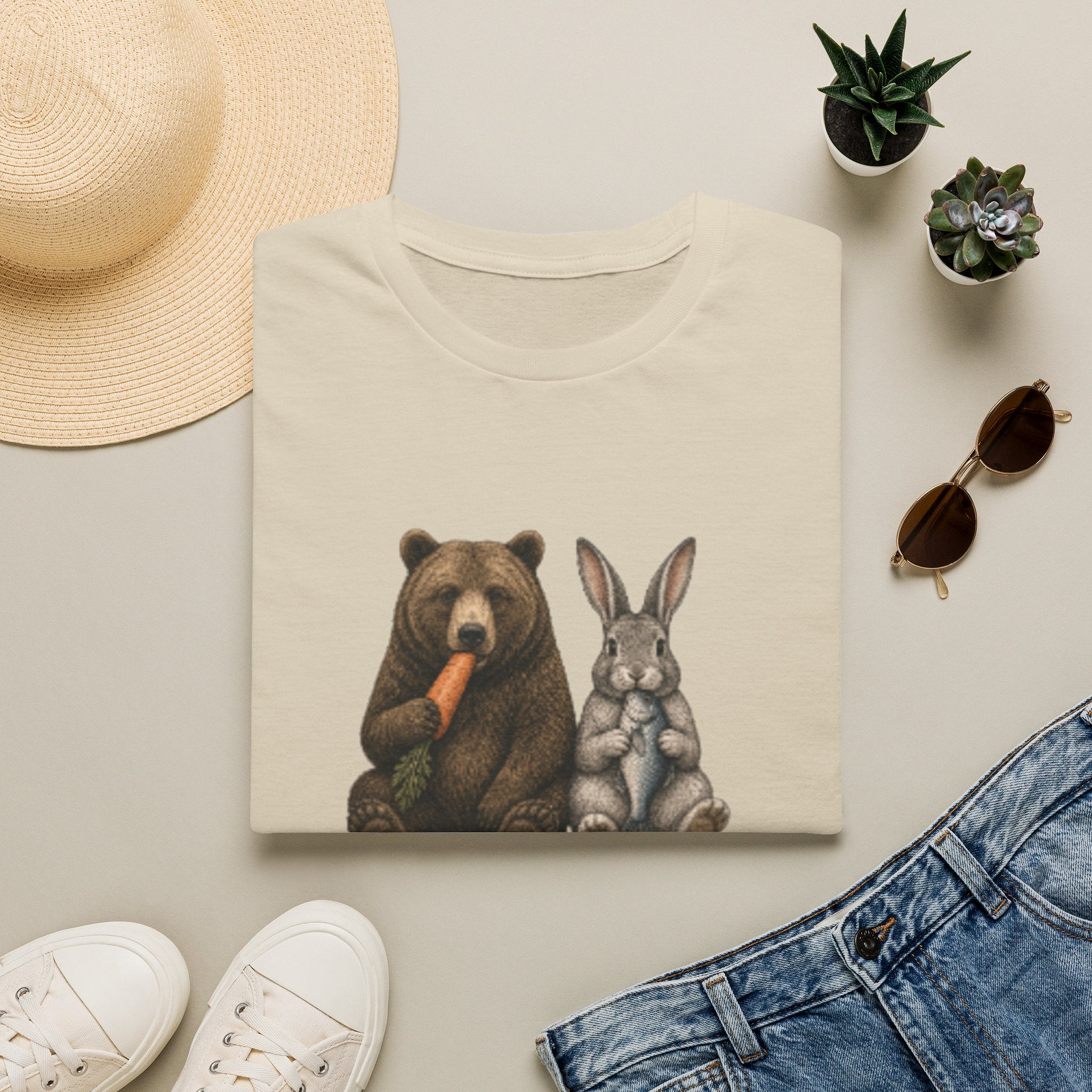 Bear & Bunny T-Shirt — 'Let's Not Be Rushing' Cute Woodland Friends Tee