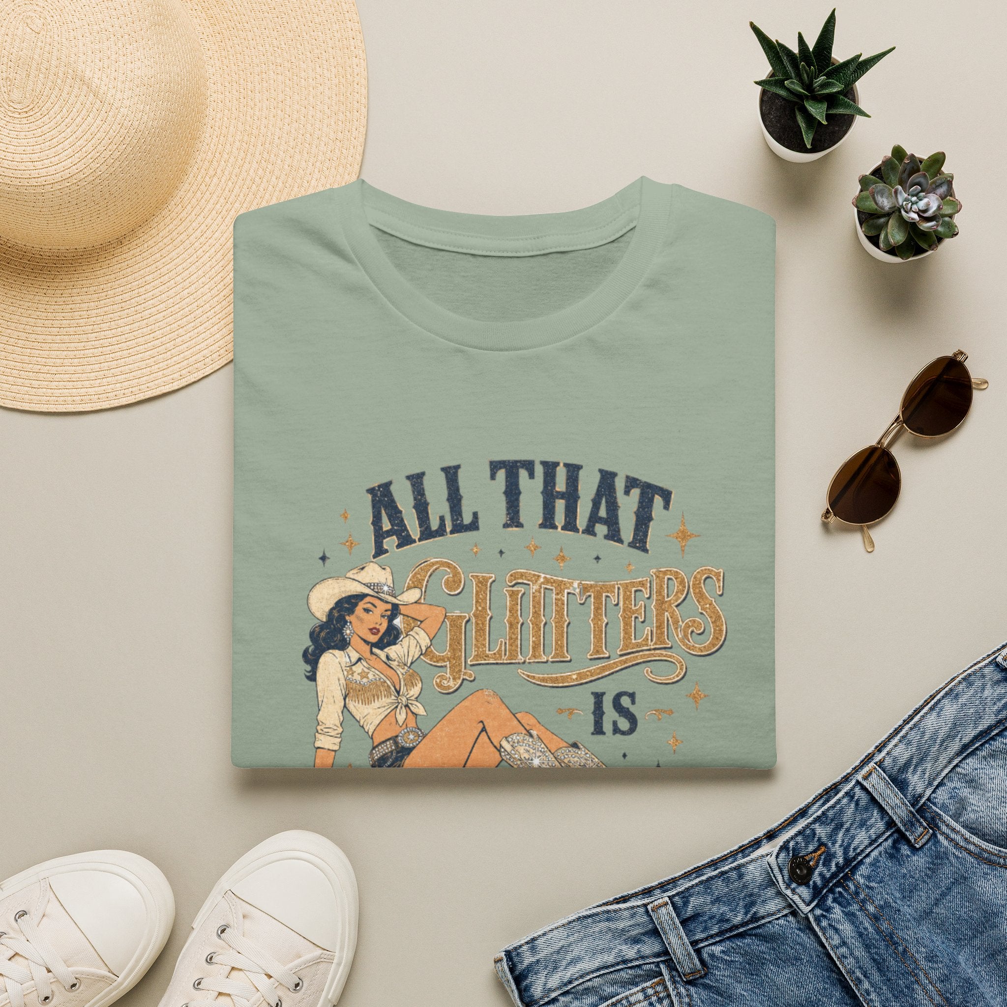 All That Glitters Is Cowgirl T-Shirt — Vintage Western Cowgirl Graphic Tee