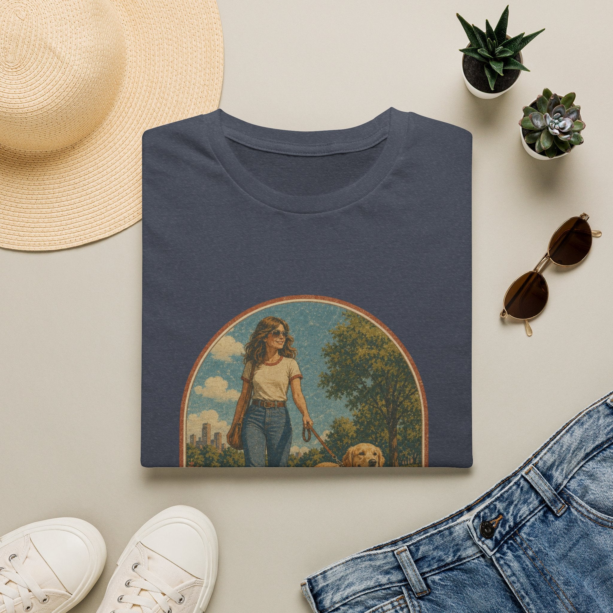 Dog Mom T-Shirt — Retro Woman Walking Dog Vintage Graphic Tee