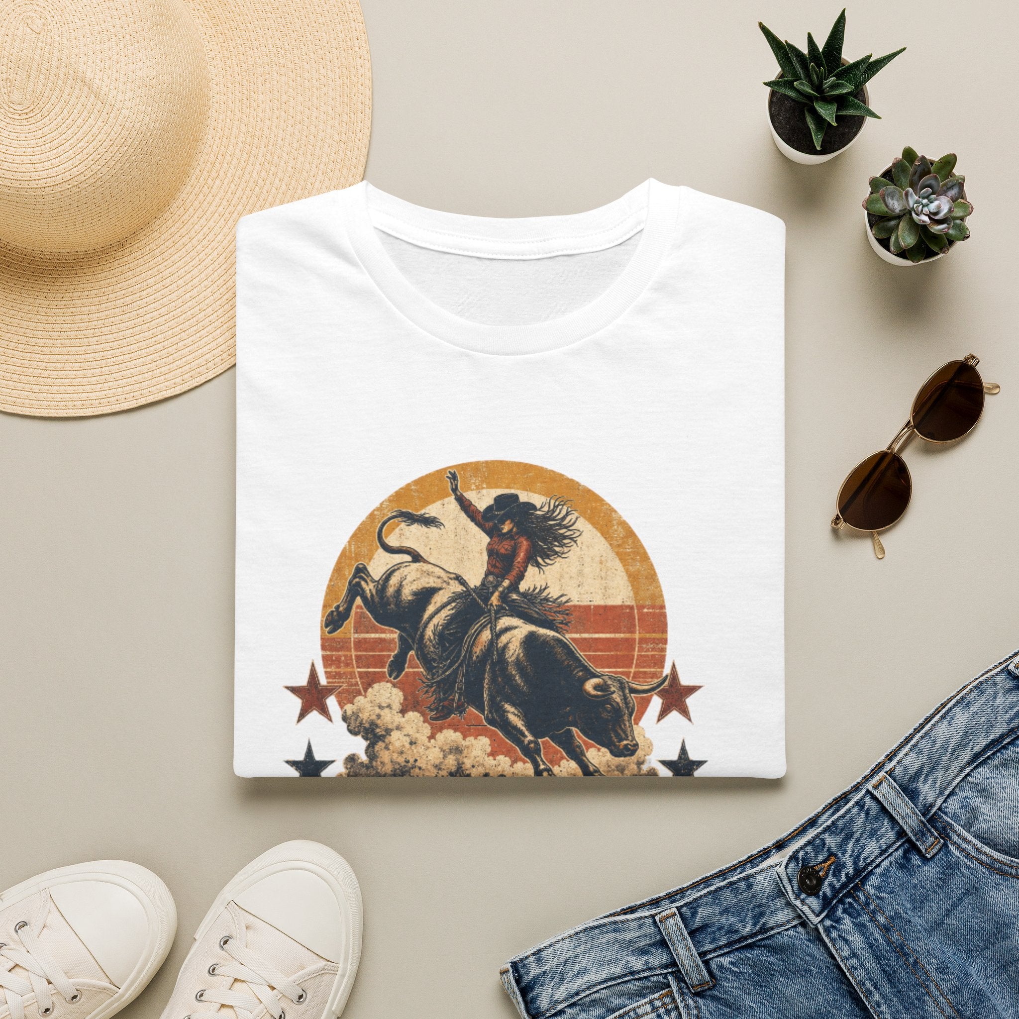 Hold On Cowgirl T-Shirt — Vintage Rodeo Bull Rider Tee
