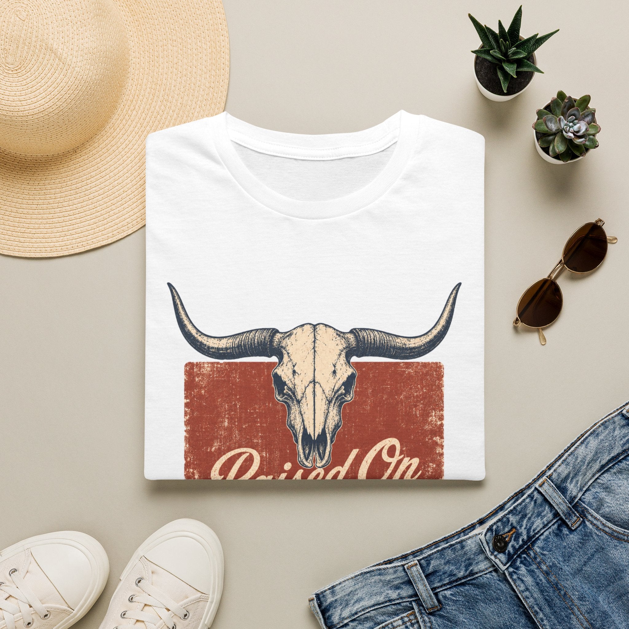 Raised On God’s Country T-Shirt — Western Longhorn Skull Tee