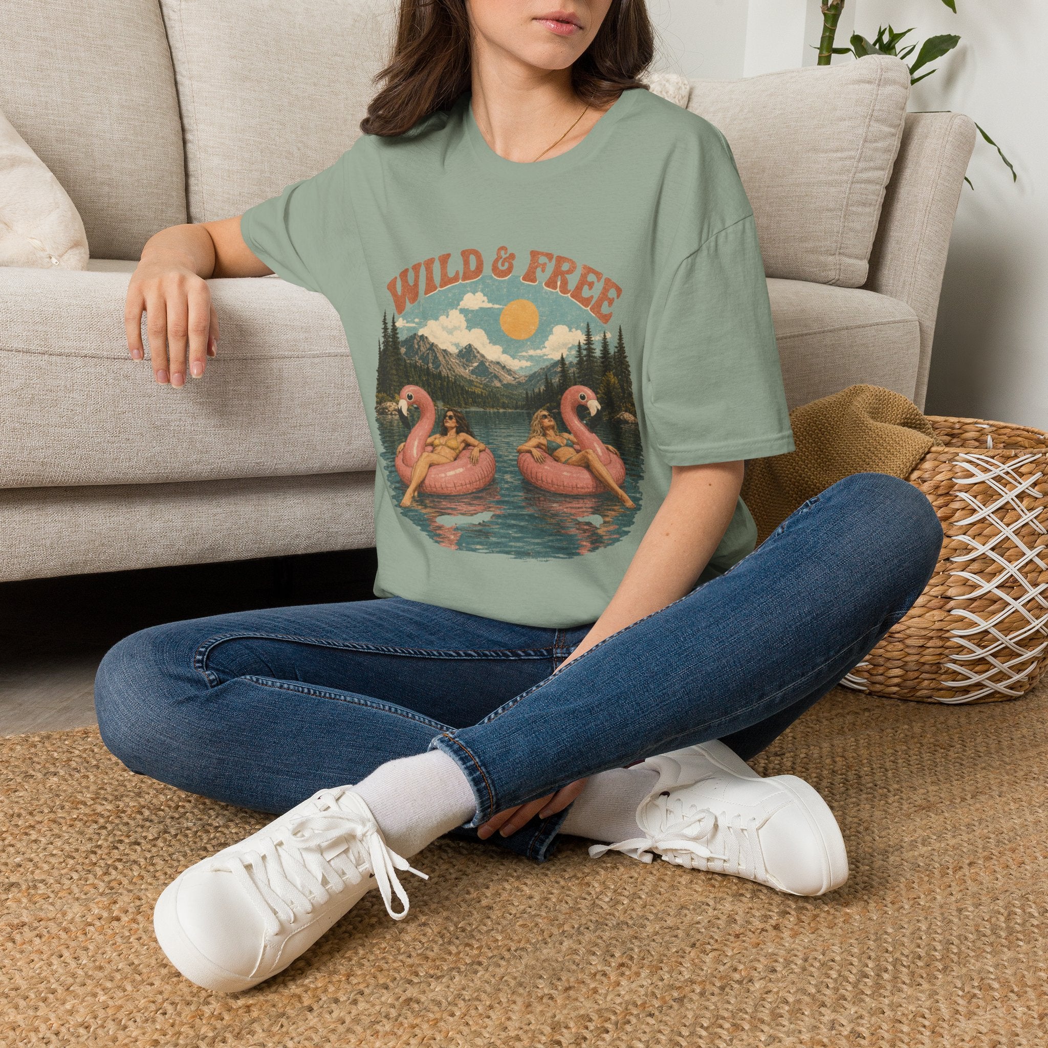 Wild & Free Vintage Nature T-Shirt — Flamingo Mountain Scenic Tee