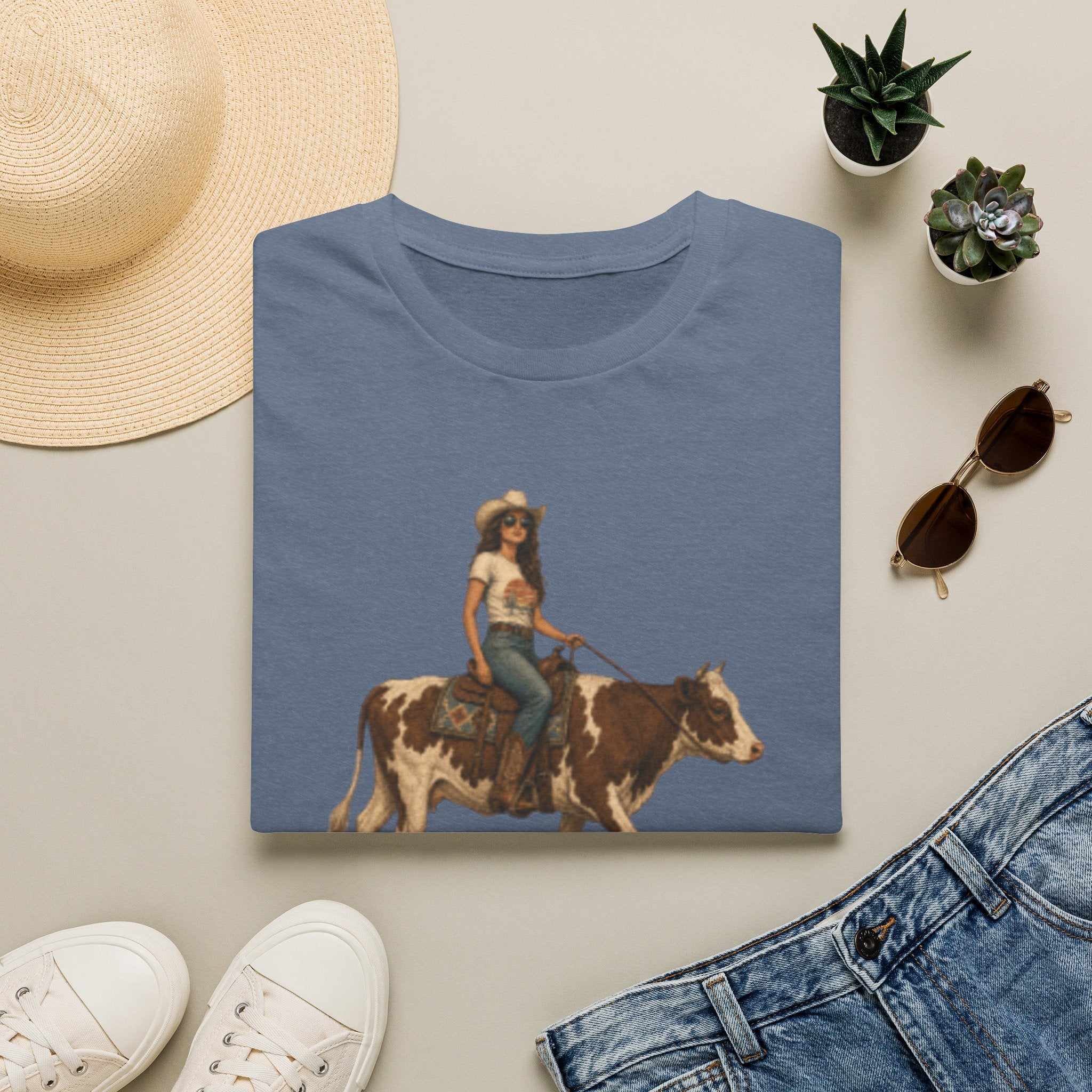 Cowgirl Riding Longhorn T-Shirt — Western Rodeo Graphic Tee
