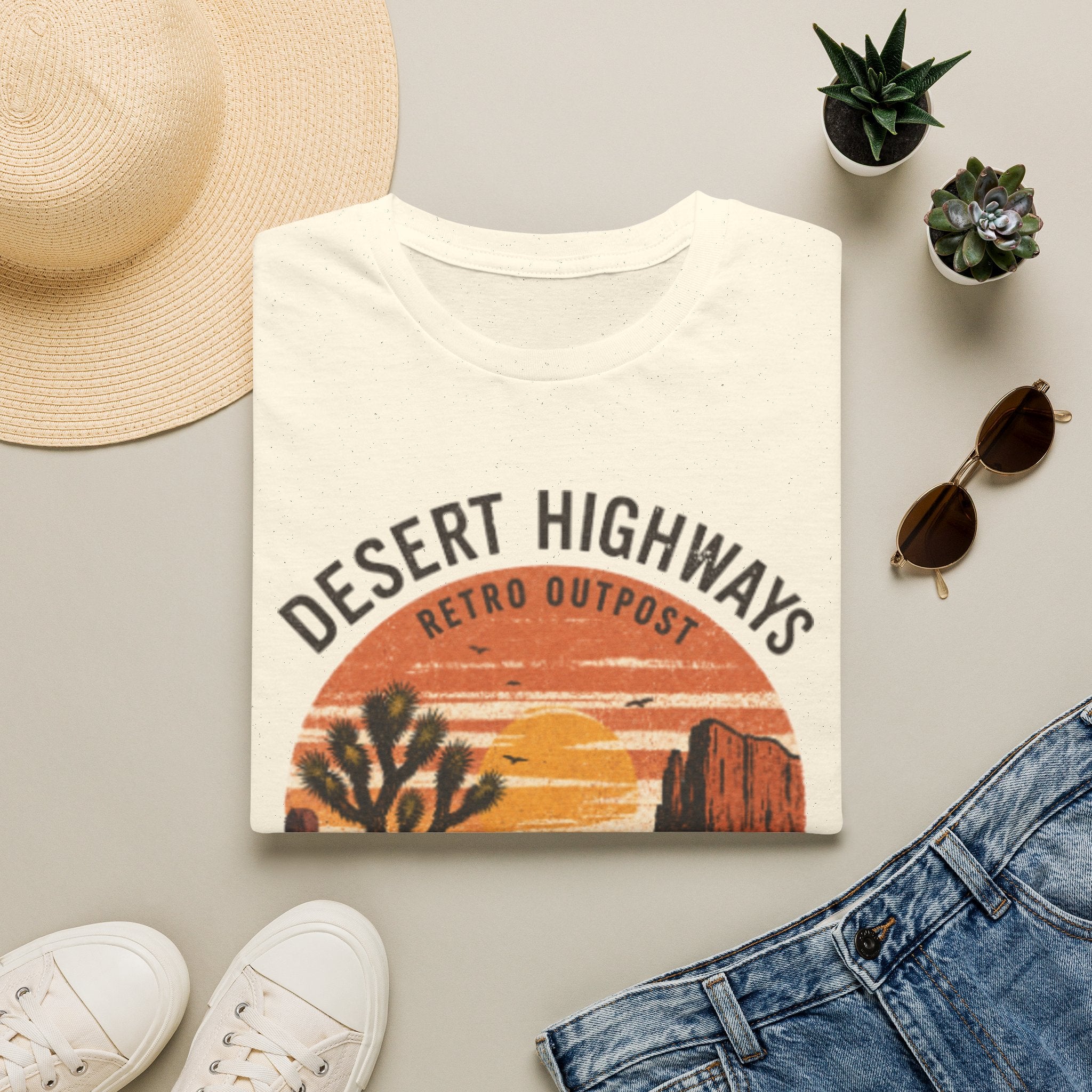 Desert Highways T‑Shirt — Retro Outpost Sunset Graphic Tee