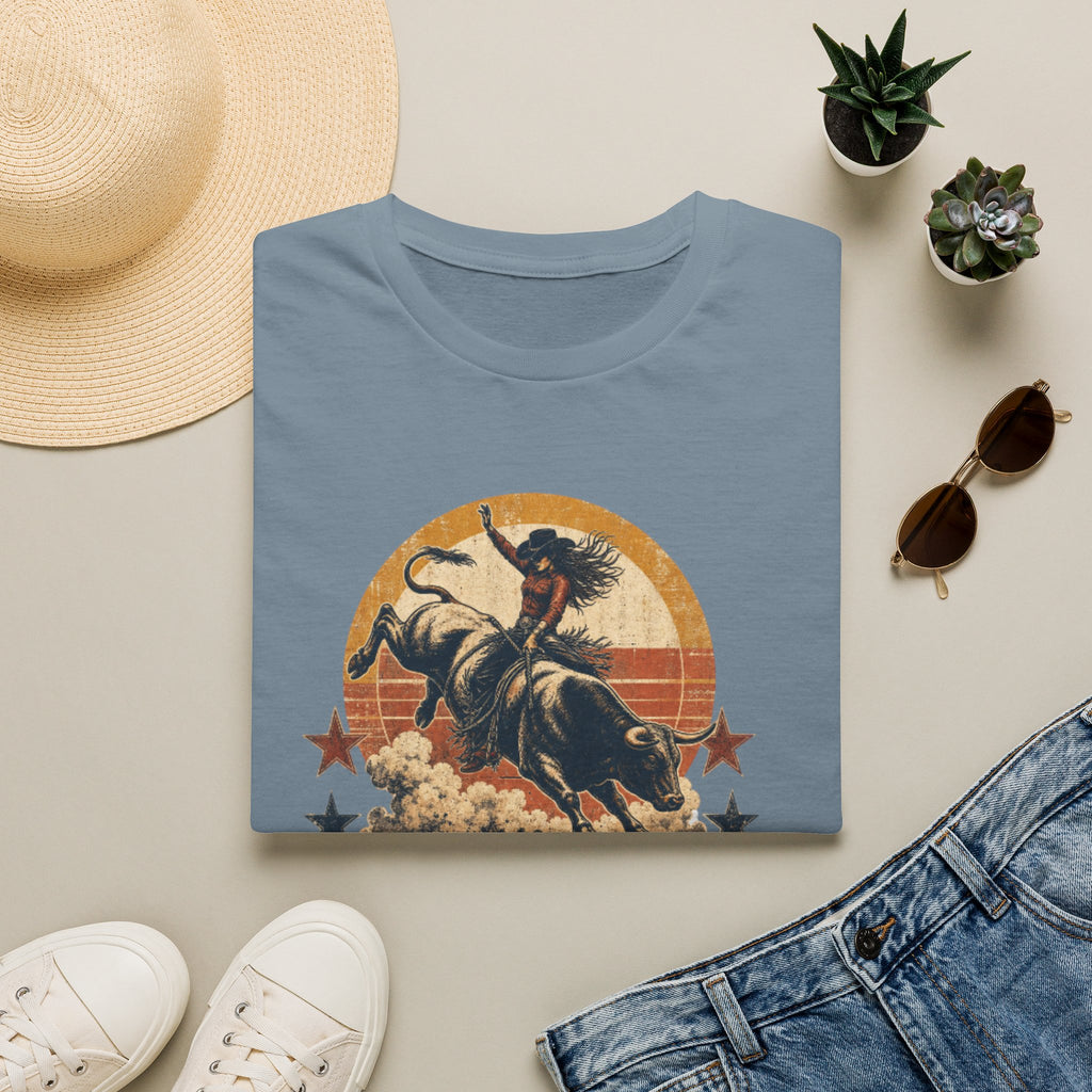 Hold On Cowgirl T-Shirt — Vintage Rodeo Bull Rider Tee