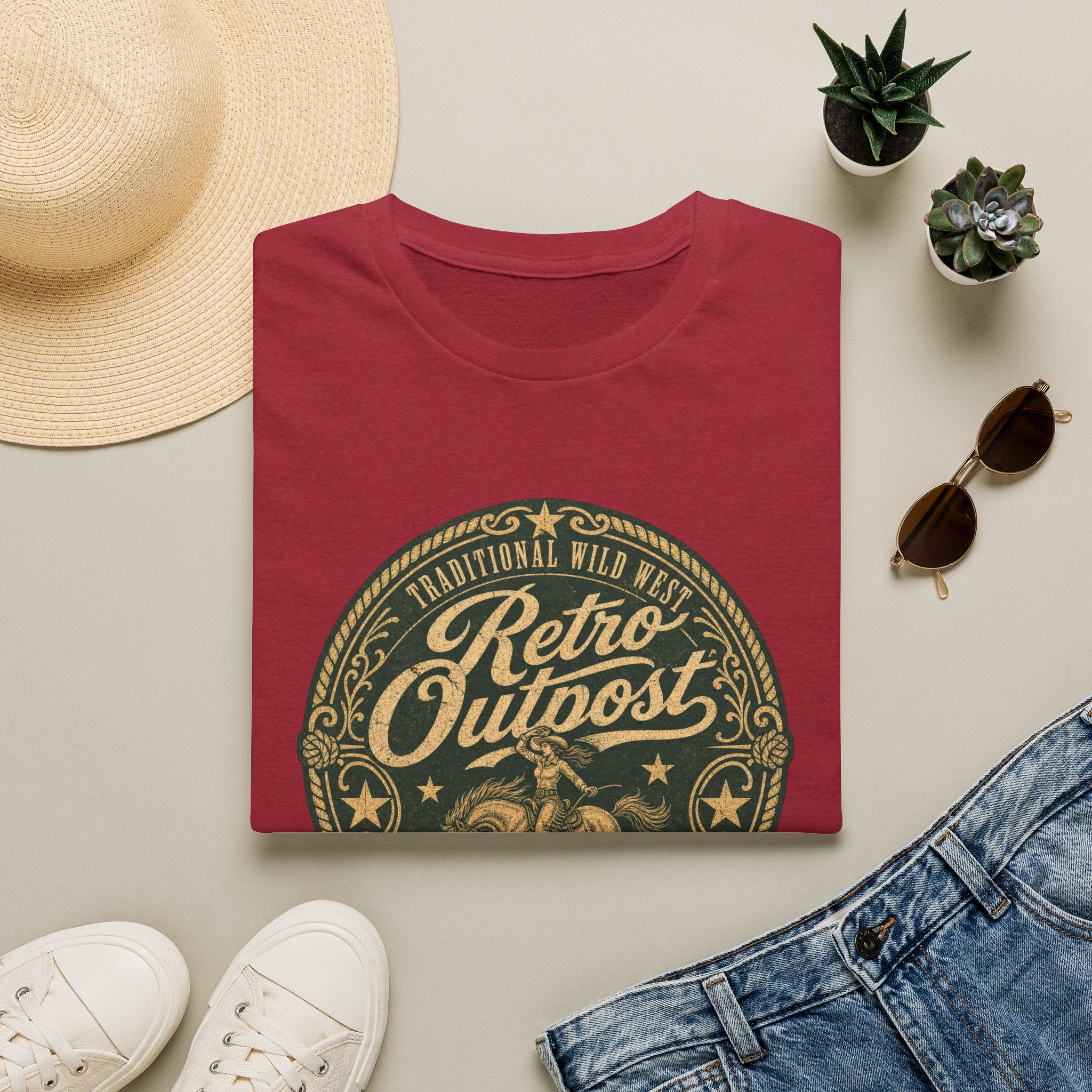 Retro Outpost T‑Shirt — Vintage Wild West Badge Graphic