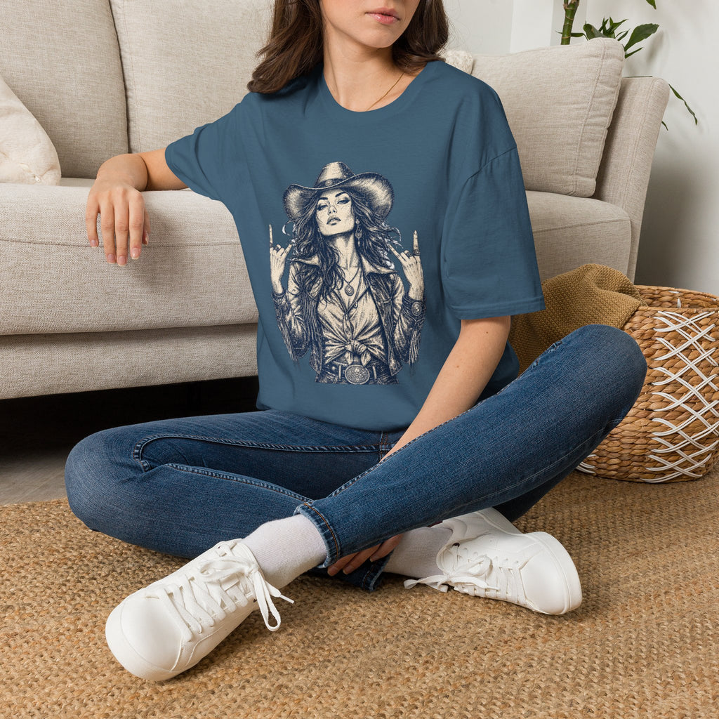 Cowgirl Rock Graphic Tee — Retro Rebel Woman Illustration
