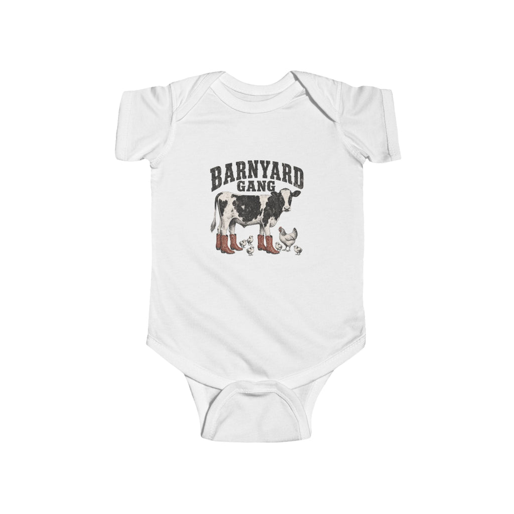 Barnyard Gang Infant Bodysuit — Cute Farm Cow Baby Onesie