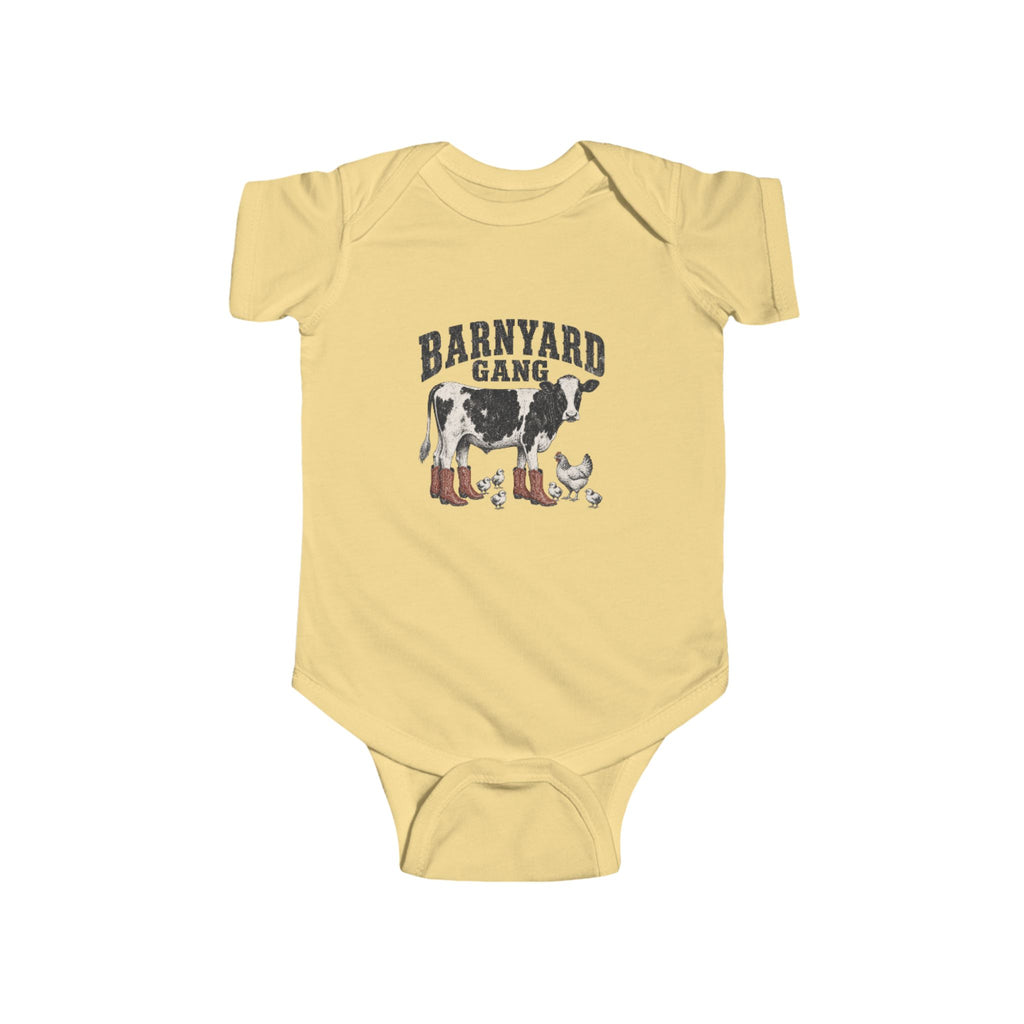 Barnyard Gang Infant Bodysuit — Cute Farm Cow Baby Onesie
