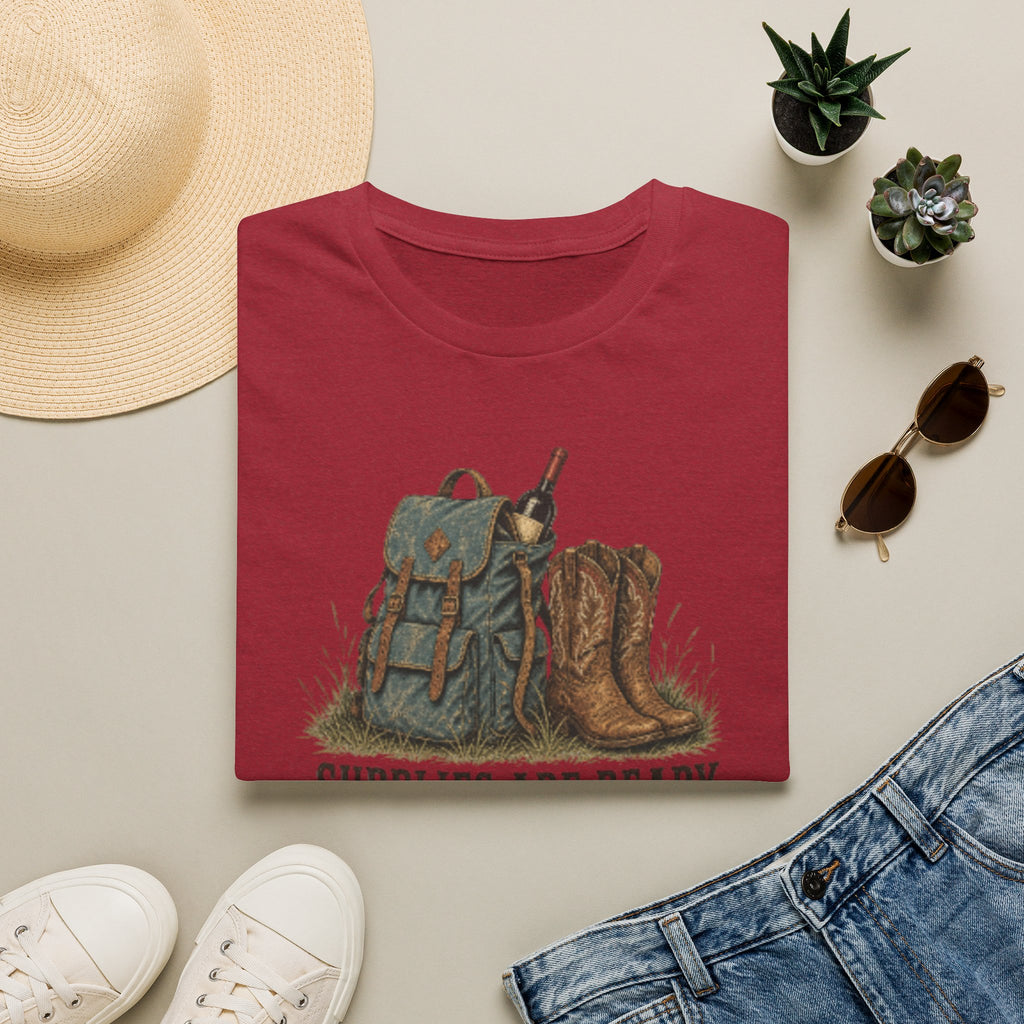 Camping Backpack & Boots T-Shirt — “Supplies Are Ready” Outdoor Tee