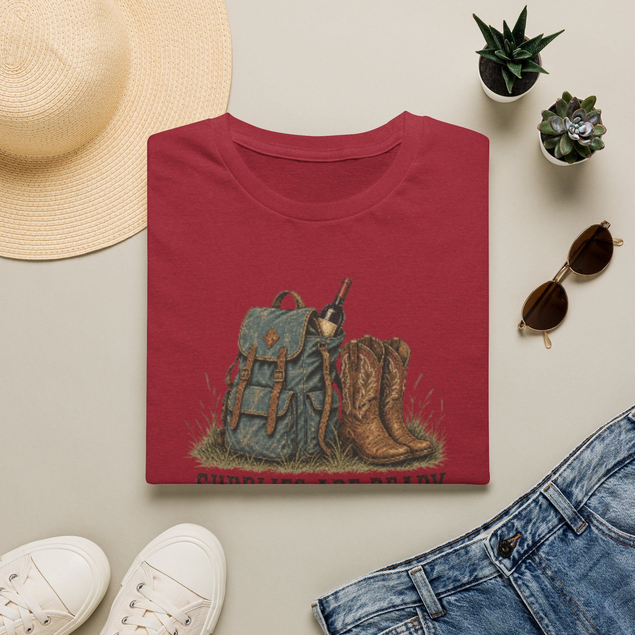 Camping Backpack & Boots T-Shirt — “Supplies Are Ready” Outdoor Tee