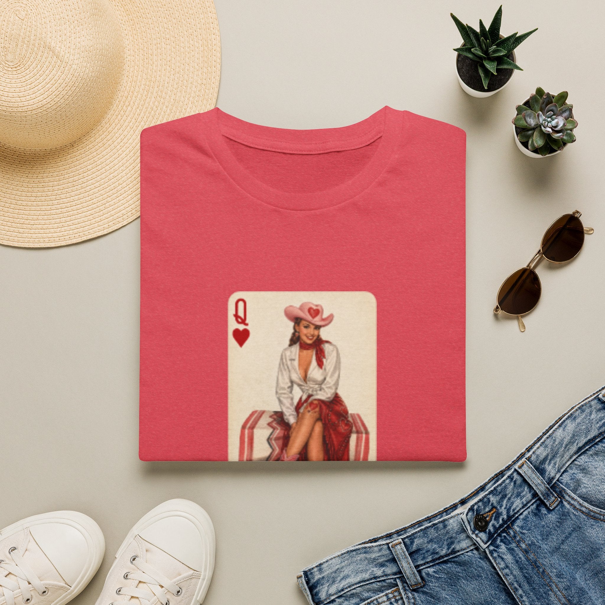Queen of Hearts Cowboy T‑Shirt — Vintage Playing Card Western Graphic Tee