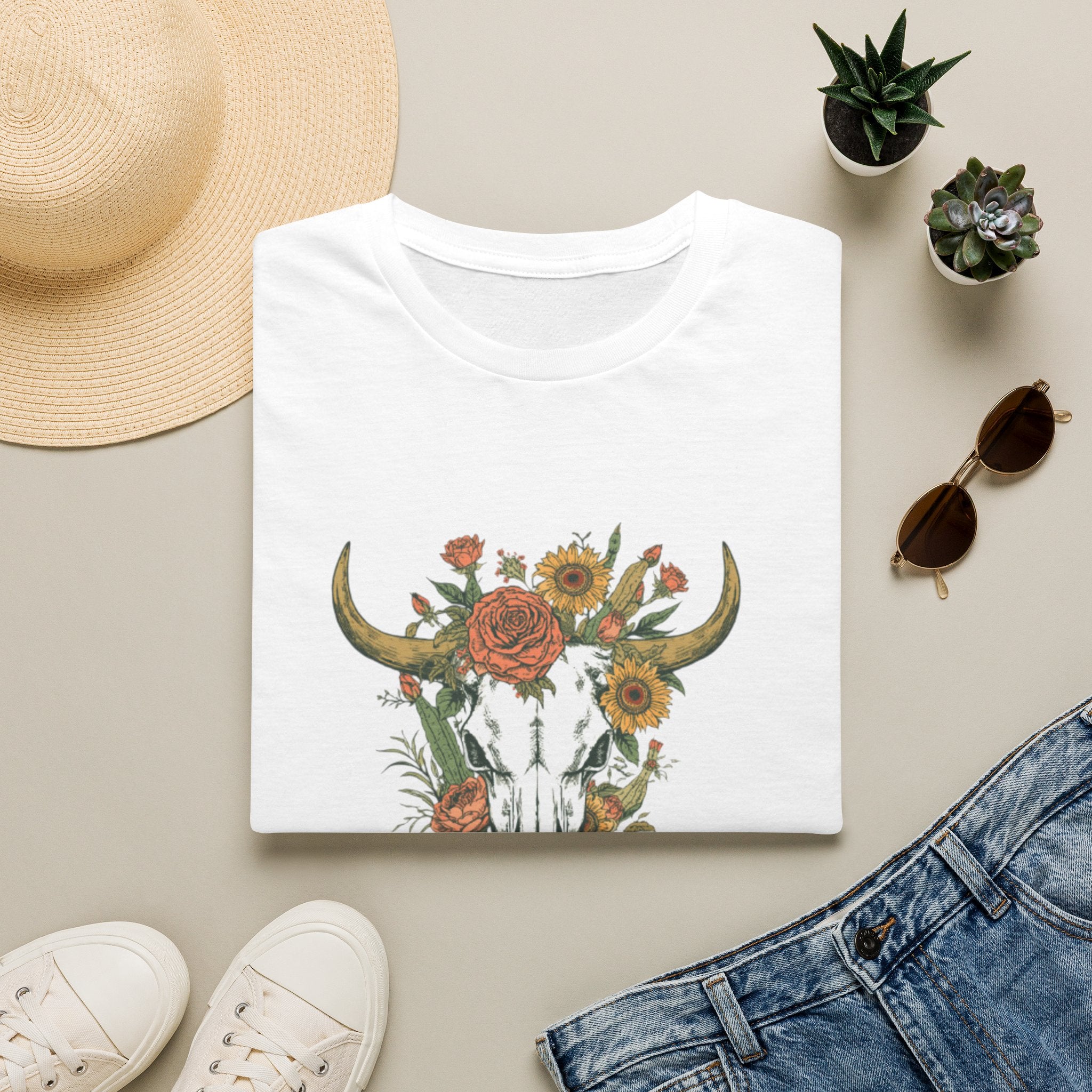 Floral Bull Skull T-Shirt — Boho Western Graphic Tee