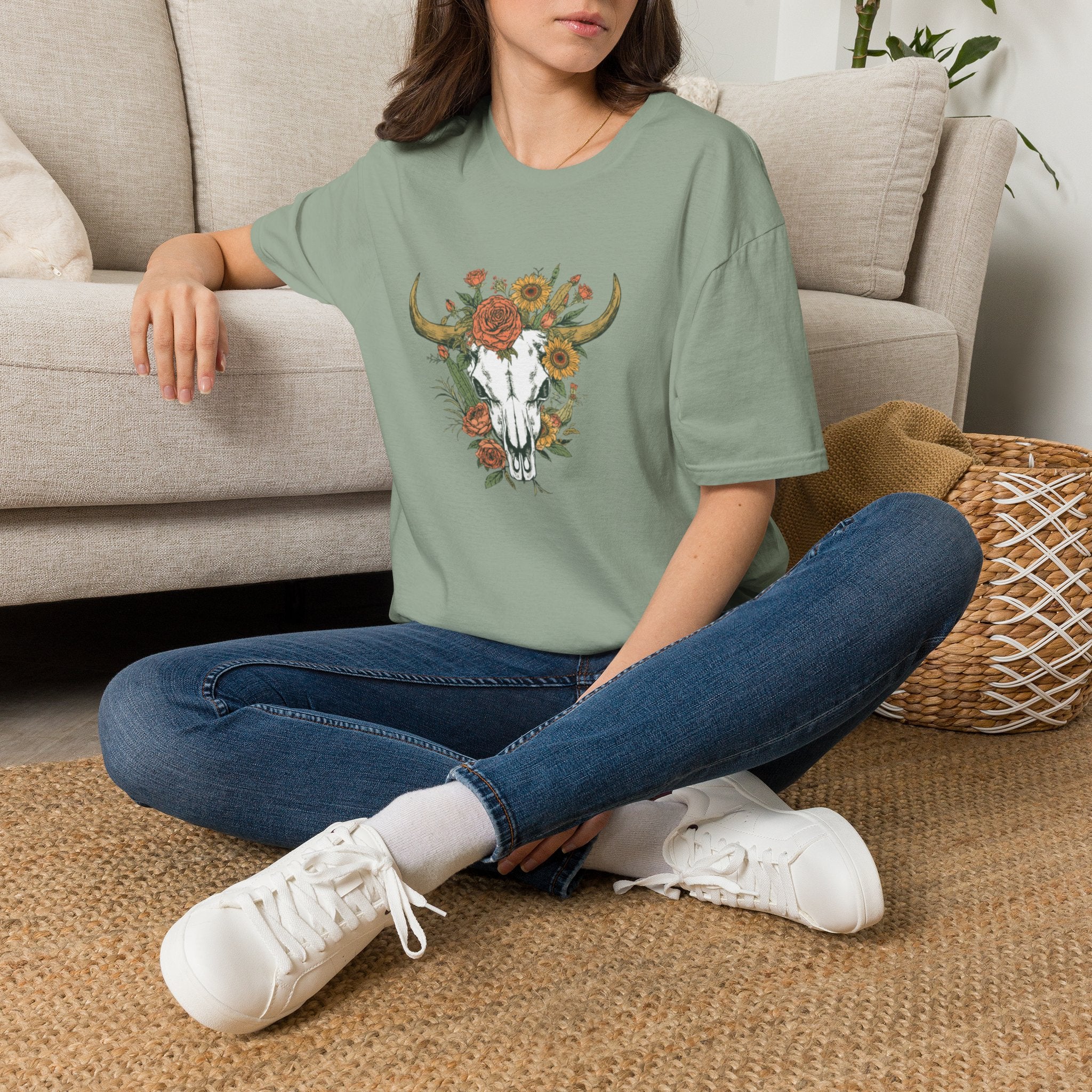 Floral Bull Skull T-Shirt — Boho Western Graphic Tee