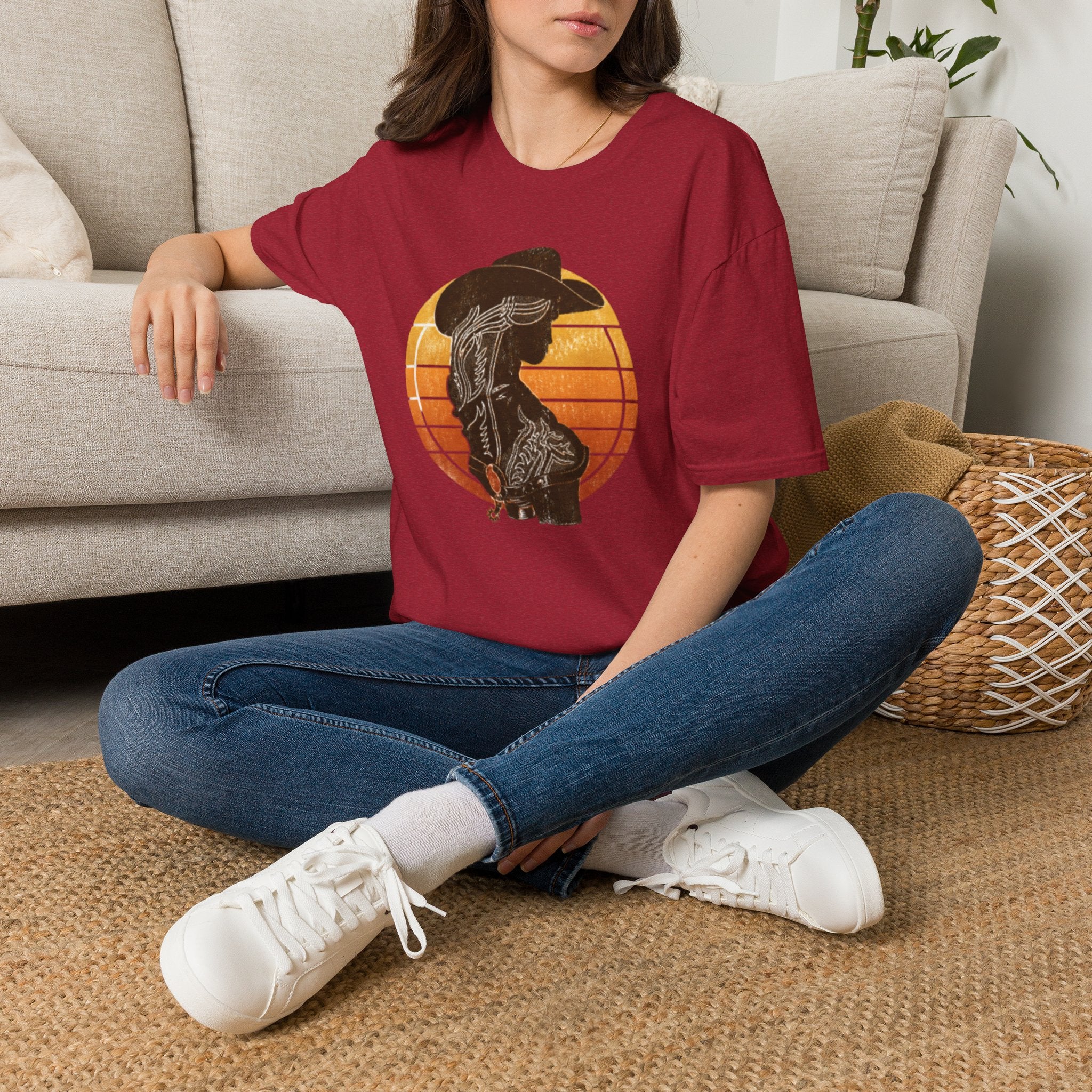 Cowgirl Silhouette T-Shirt — Retro Sunset Western Graphic Tee
