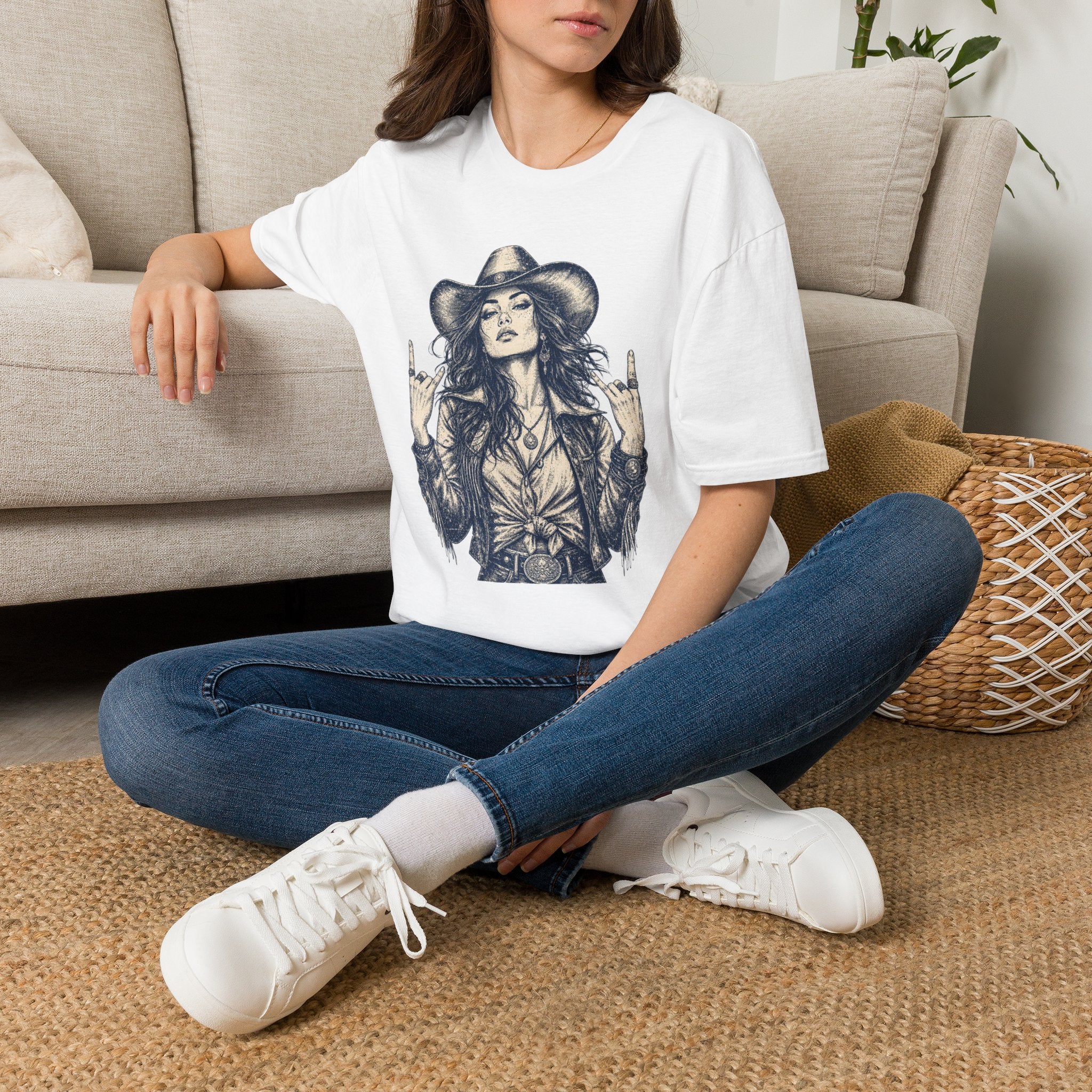 Cowgirl Rock Graphic Tee — Retro Rebel Woman Illustration