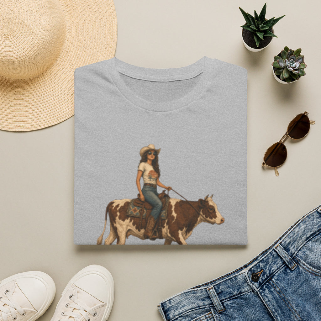 Cowgirl Riding Longhorn T-Shirt — Western Rodeo Graphic Tee