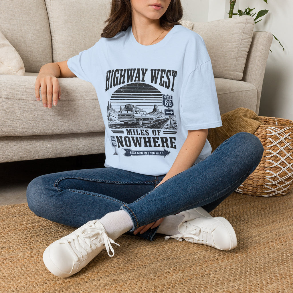 Highway West T-Shirt — 'Miles of Nowhere' Vintage Route 66 Road Trip Tee