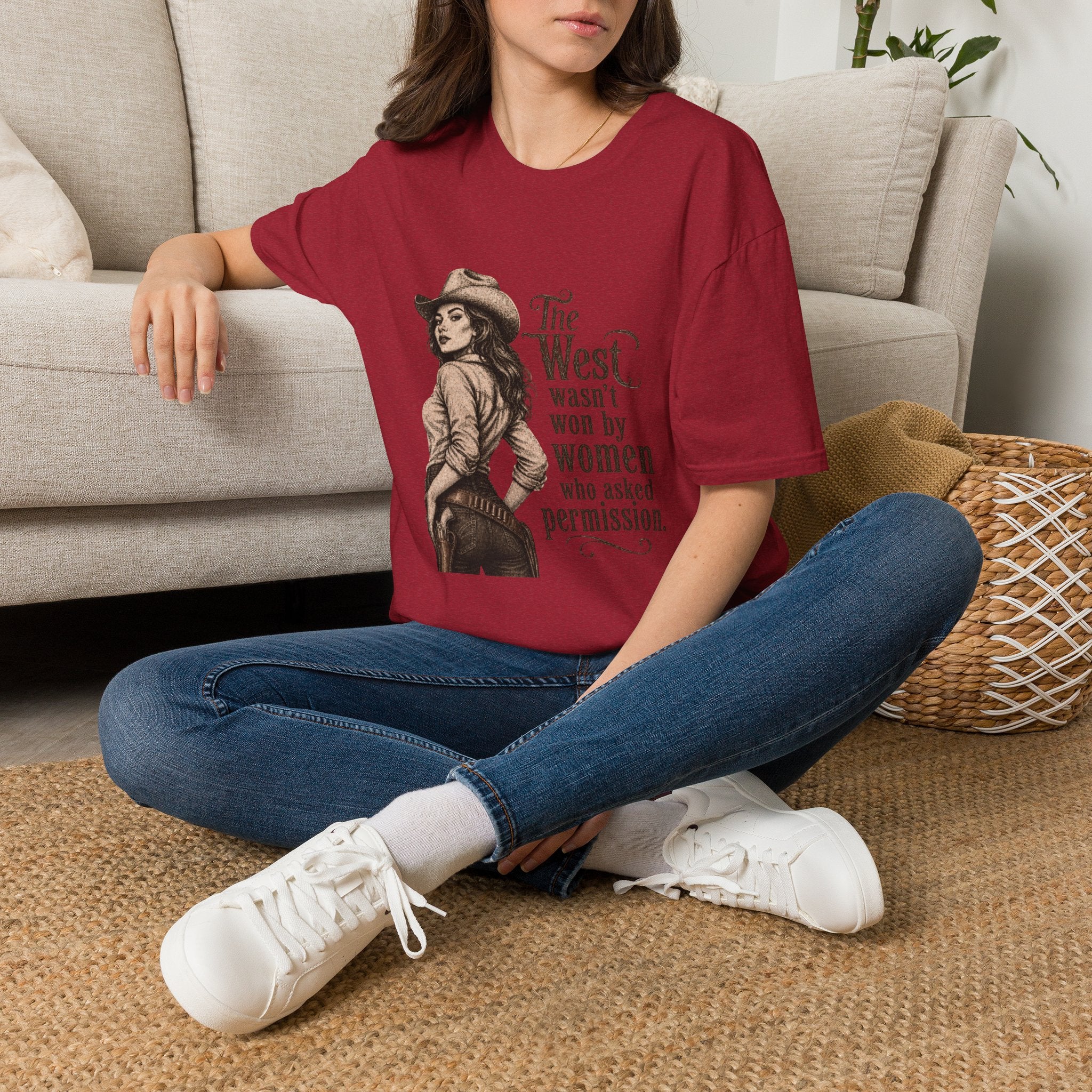T‑Shirt — “The West Wasn’t Won by Women Who Asked Permission” Vintage Cowgirl Graphic