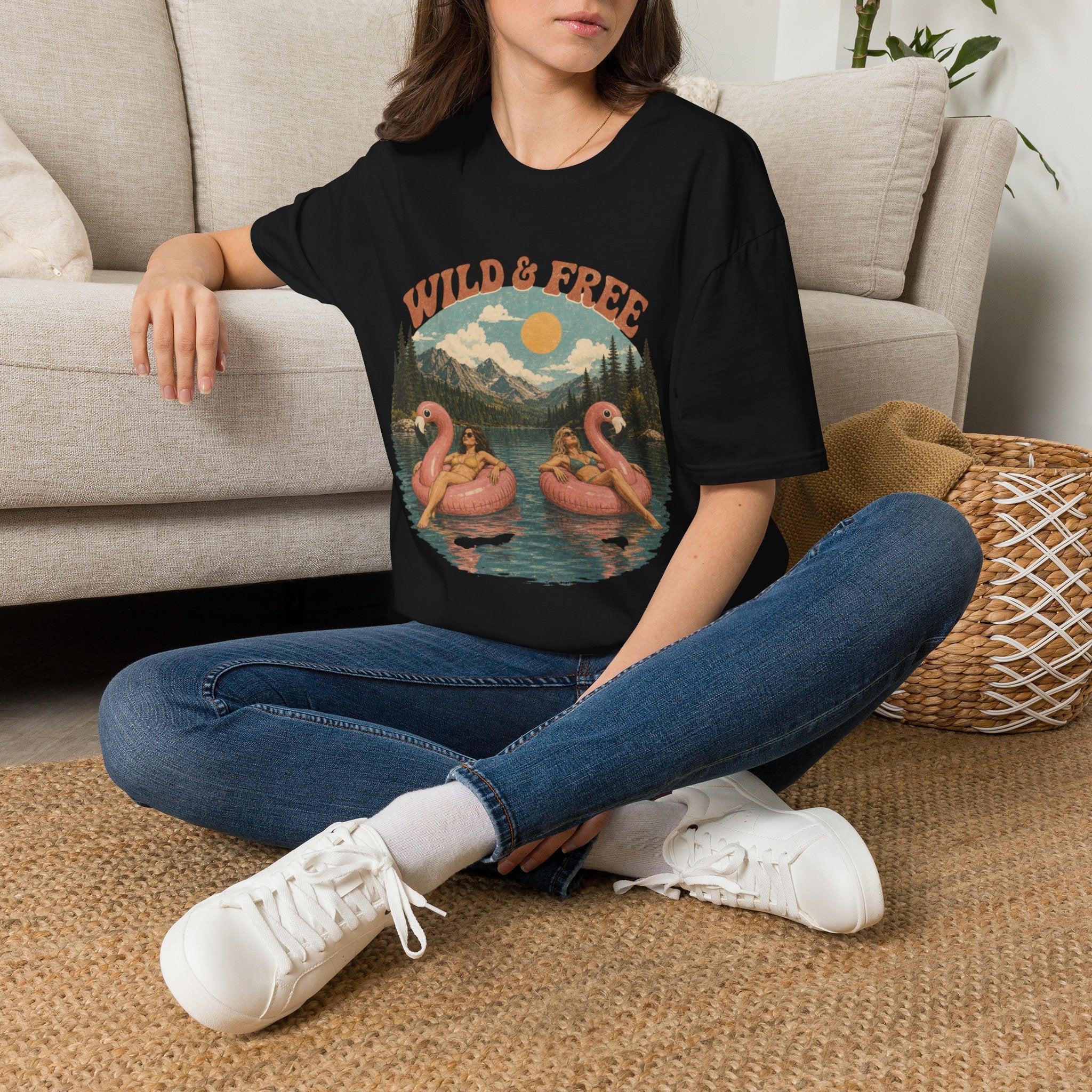 Wild & Free Vintage Nature T-Shirt — Flamingo Mountain Scenic Tee