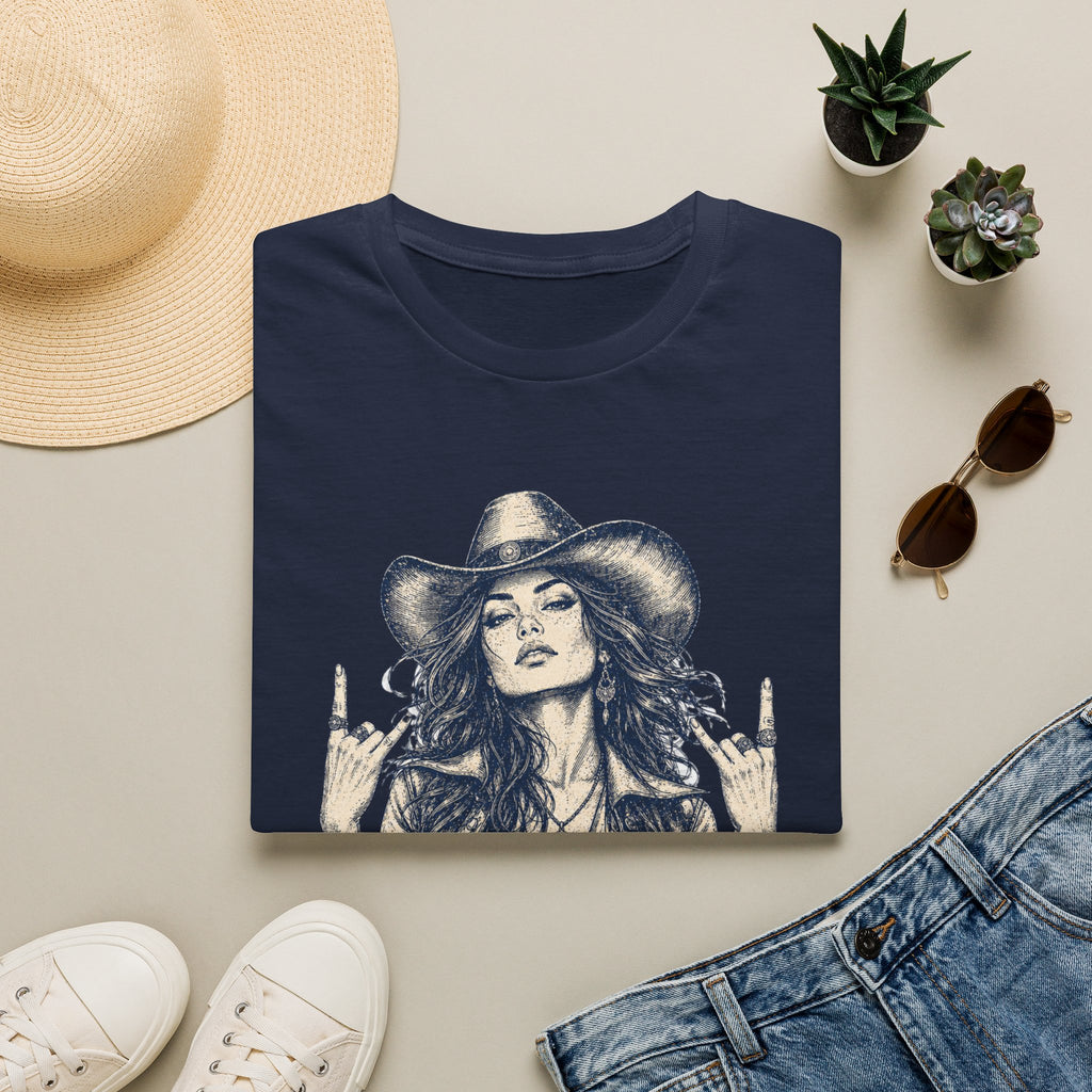 Cowgirl Rock Graphic Tee — Retro Rebel Woman Illustration